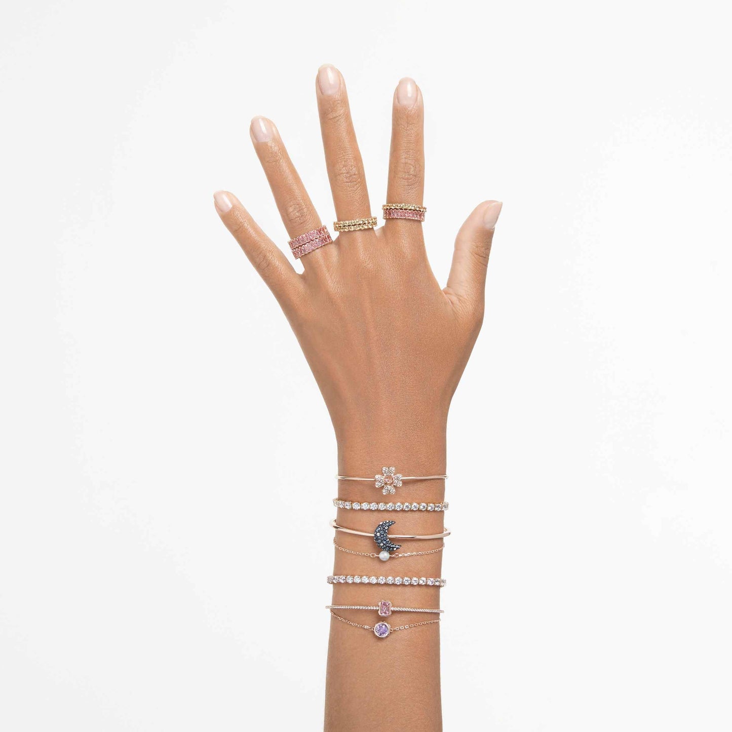Swarovski Matrix Tennis Bracelet, Round Cut Crystals, Pink, Blue, Black, Clear, Rhodium, Gold-Tone and Rose Gold-Tone Finishes