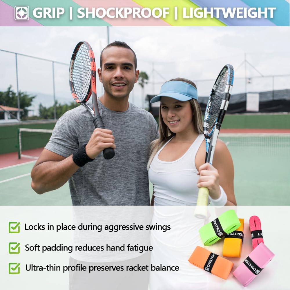 15 Pack Tennis Racket Grip Tape, Precut PU Anti-Slip Tennis Racquet Grip Tape with Dry Feel, Sweat Absorption, Comfortable Handle Overgrip Grip Wrap for Tennis/Badminton/Pickleball