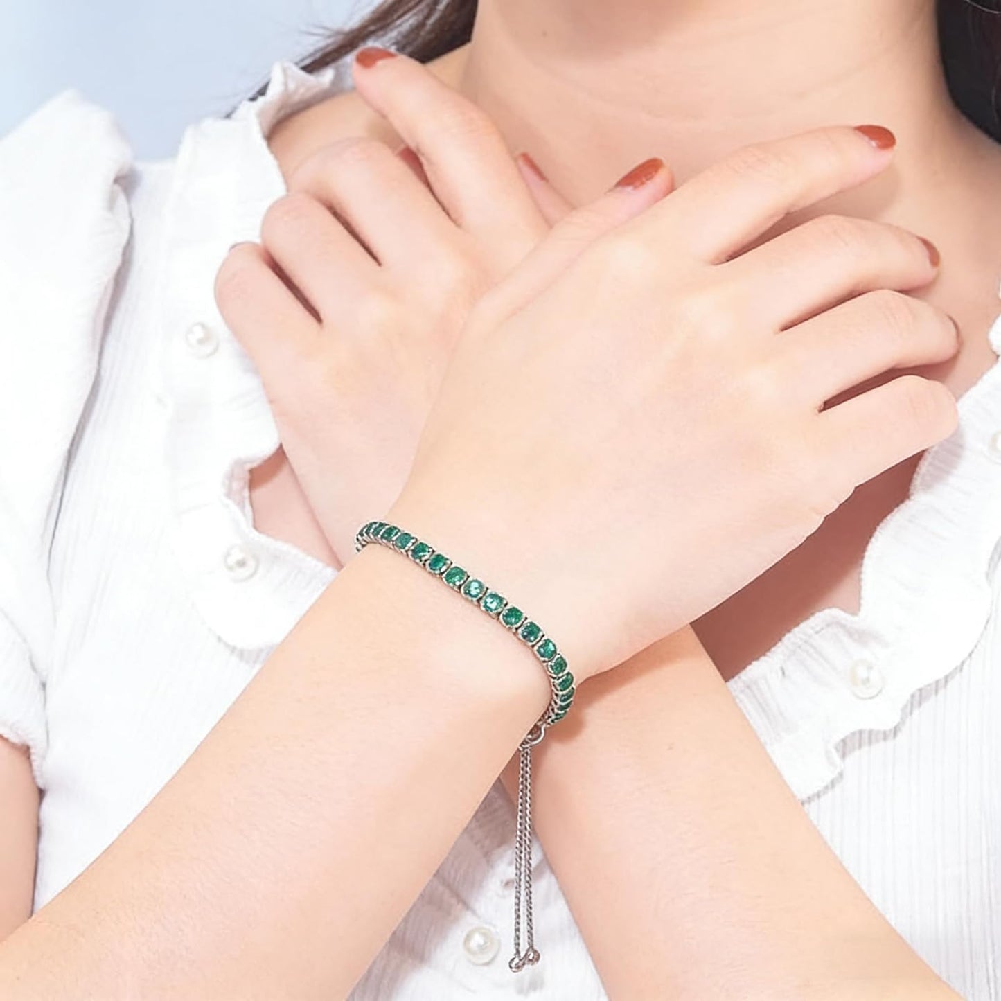 Tennis Bracelets, Tennis Bracelets for Women (Silver/Rose Glod/Green)