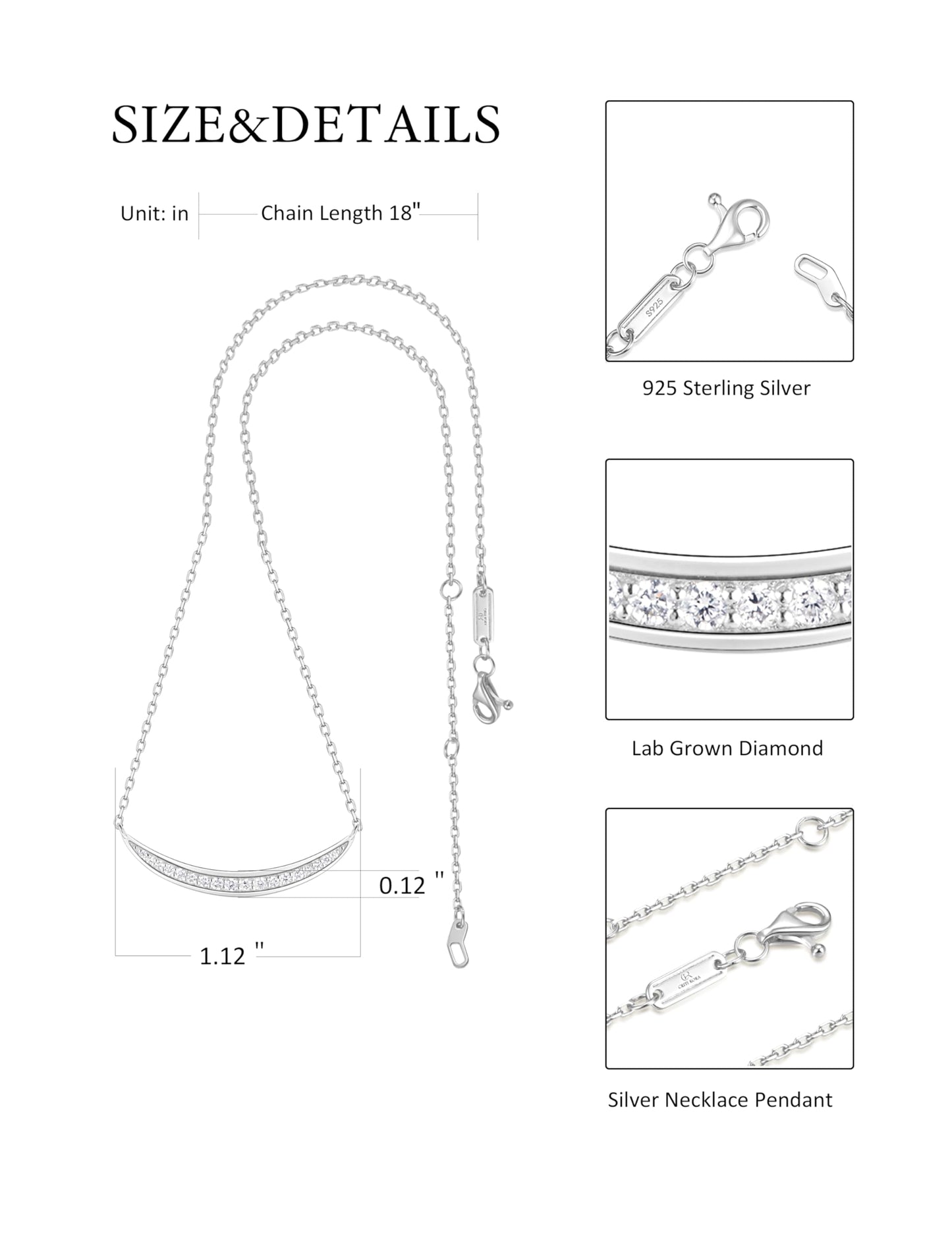 Sterling Silver Lab Grown Diamond Necklace for Women, 18 inch - Tennis Mindset