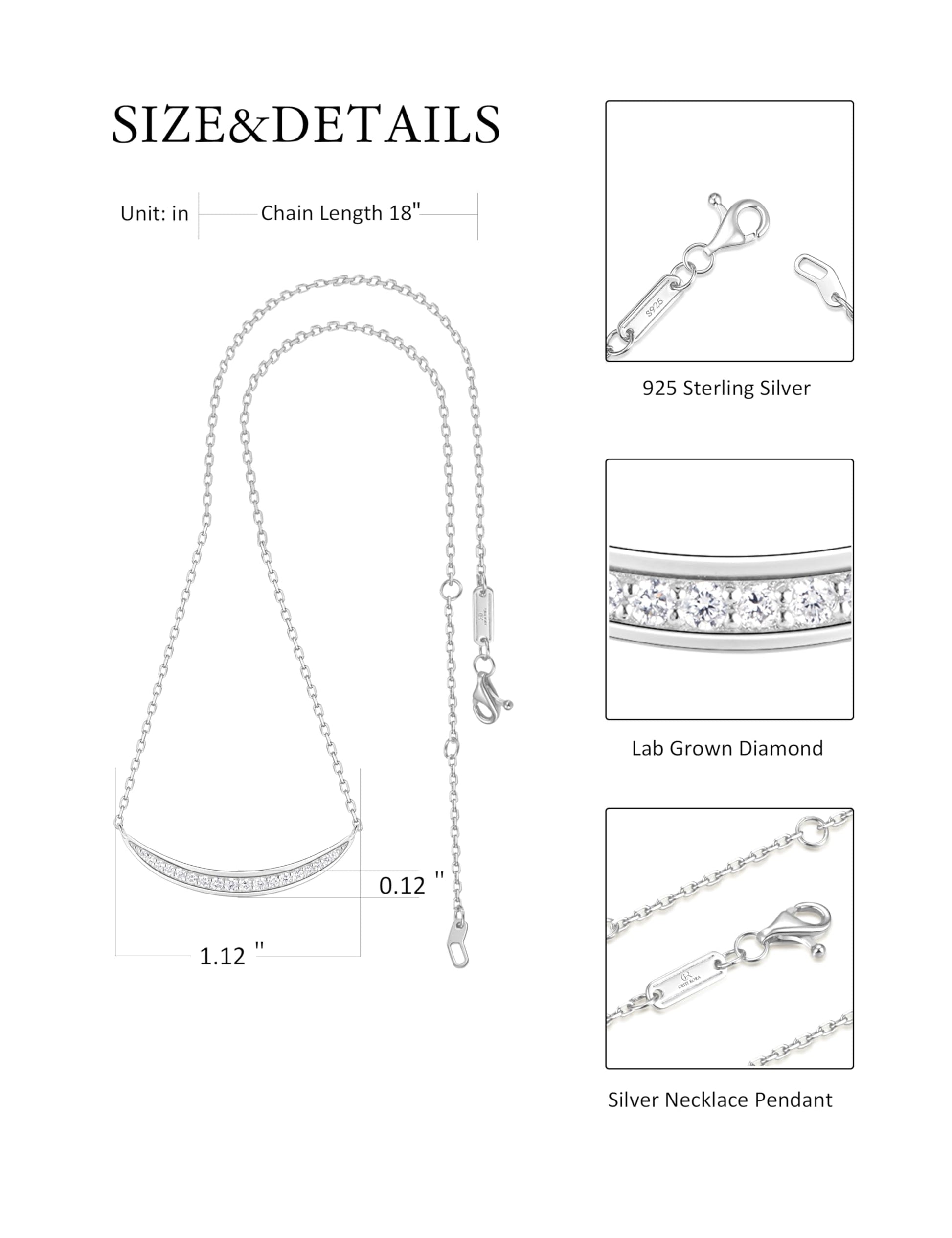 Sterling Silver Lab Grown Diamond Necklace for Women, 18 inch - Tennis Mindset