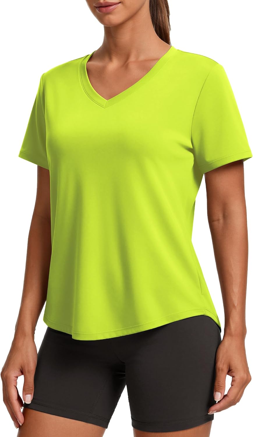 PINSPARK V Neck Workout Tops for Women Short Sleeve Quick Dry Shirts