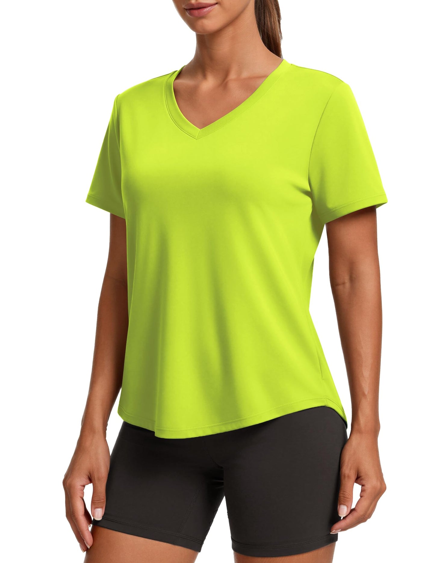 PINSPARK V Neck Workout Tops for Women Short Sleeve Quick Dry Shirts