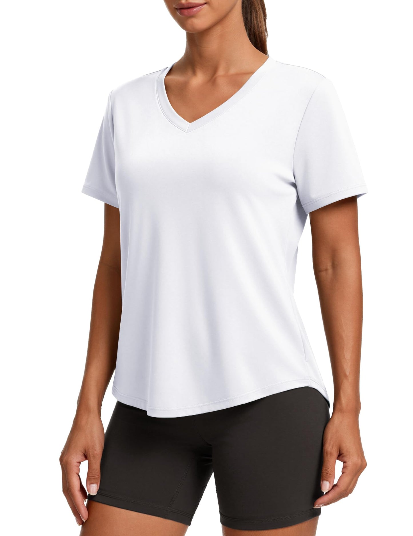 PINSPARK V Neck Workout Tops for Women Short Sleeve Quick Dry Shirts
