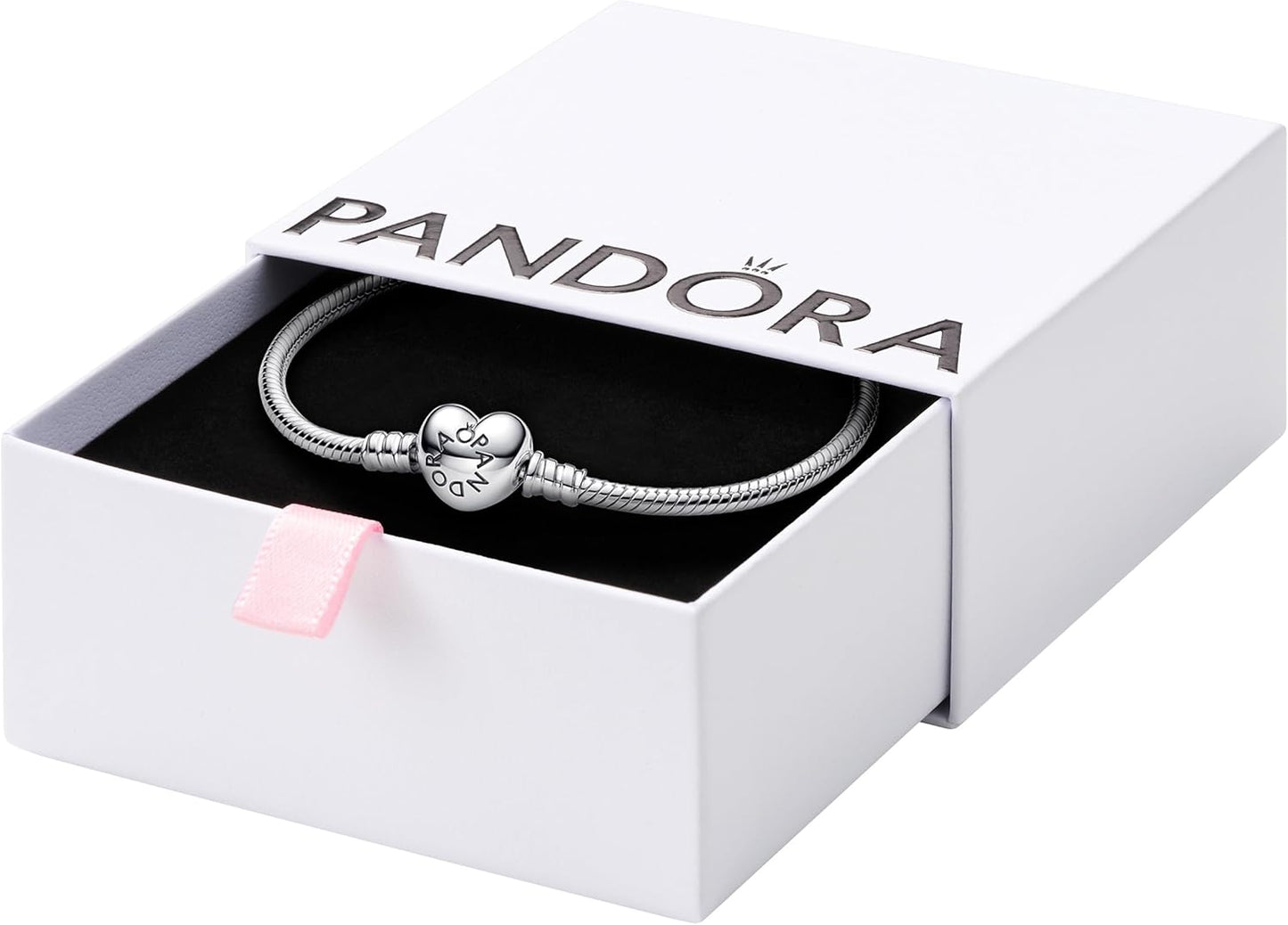 PANDORA Heart Clasp Snake Chain Bracelet - Heart Clasp - Romantic Jewelry for Her with Gift Box - Compatible Moments Charms