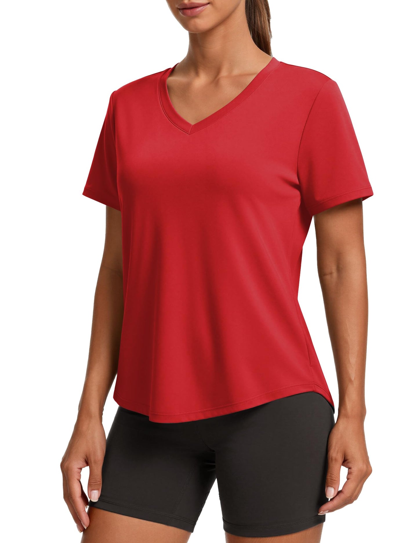 PINSPARK V Neck Workout Tops for Women Short Sleeve Quick Dry Shirts