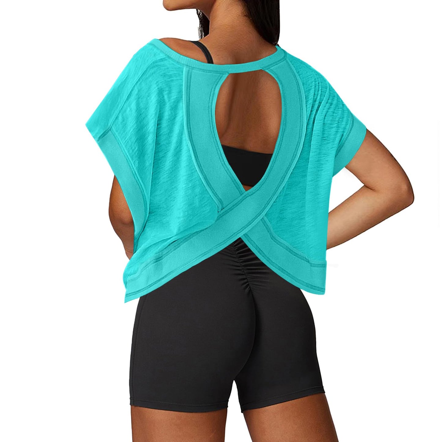 UNIANKIYA Open Back Workout Tops for Women Loose Fit Athletic Crop Tee Short Sleeve Gym Running Yoga Shirt