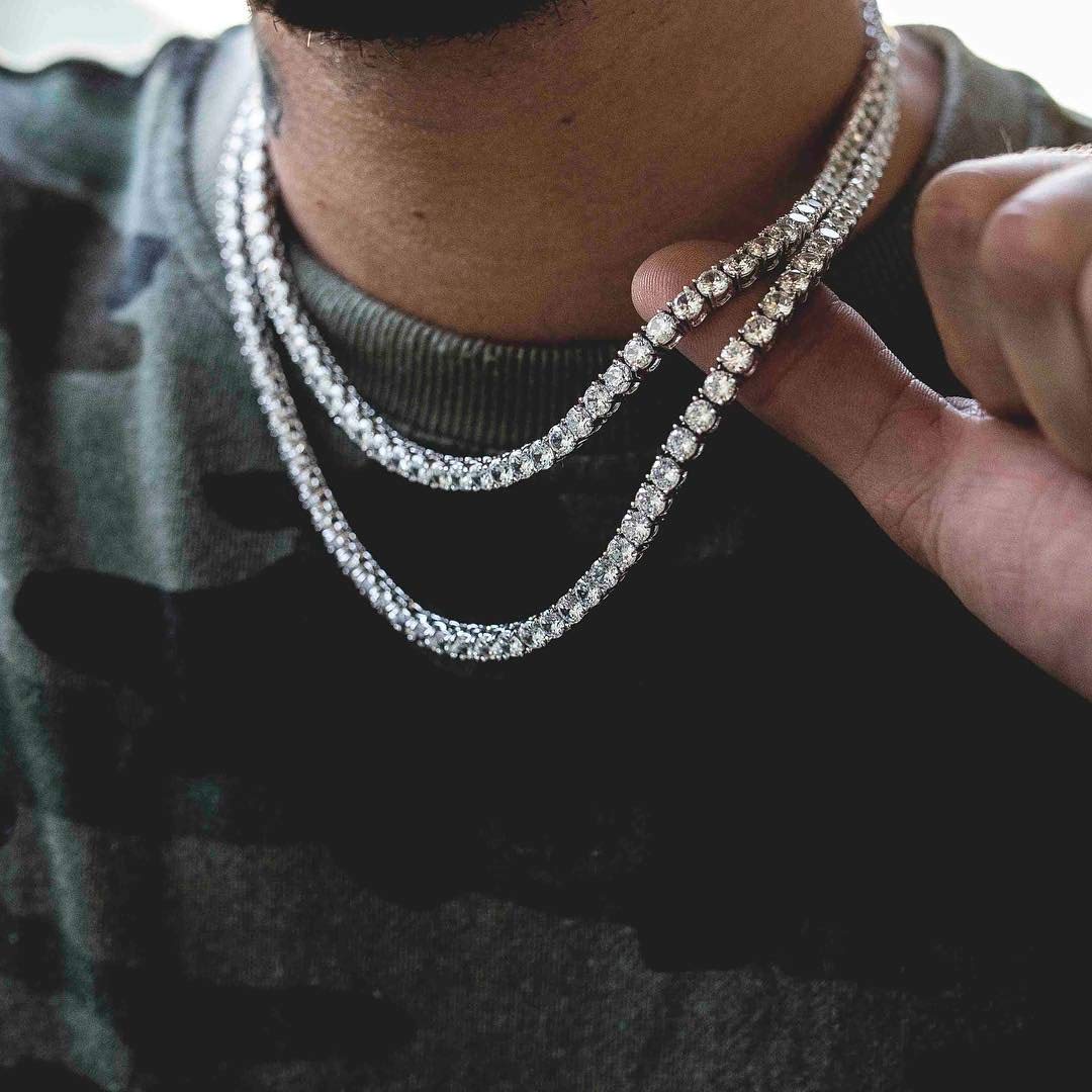 JINAO 6MM Tennis Chain Necklace 18k Gold Plated 1 Row Lab Simulated Diamond Iced Out Cubic Zirconia Chain Men's Hip hop Tennis Choker Necklace Chain for Men Women - Tennis Mindset