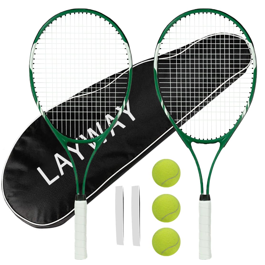Tennis Rackets 2 Players Recreational for Beginners,Pre-Strung 27 Inch Light Adult Racquet Set for Women Men with Tennis Balls,Overgrips and Carry Bag - Tennis Mindset