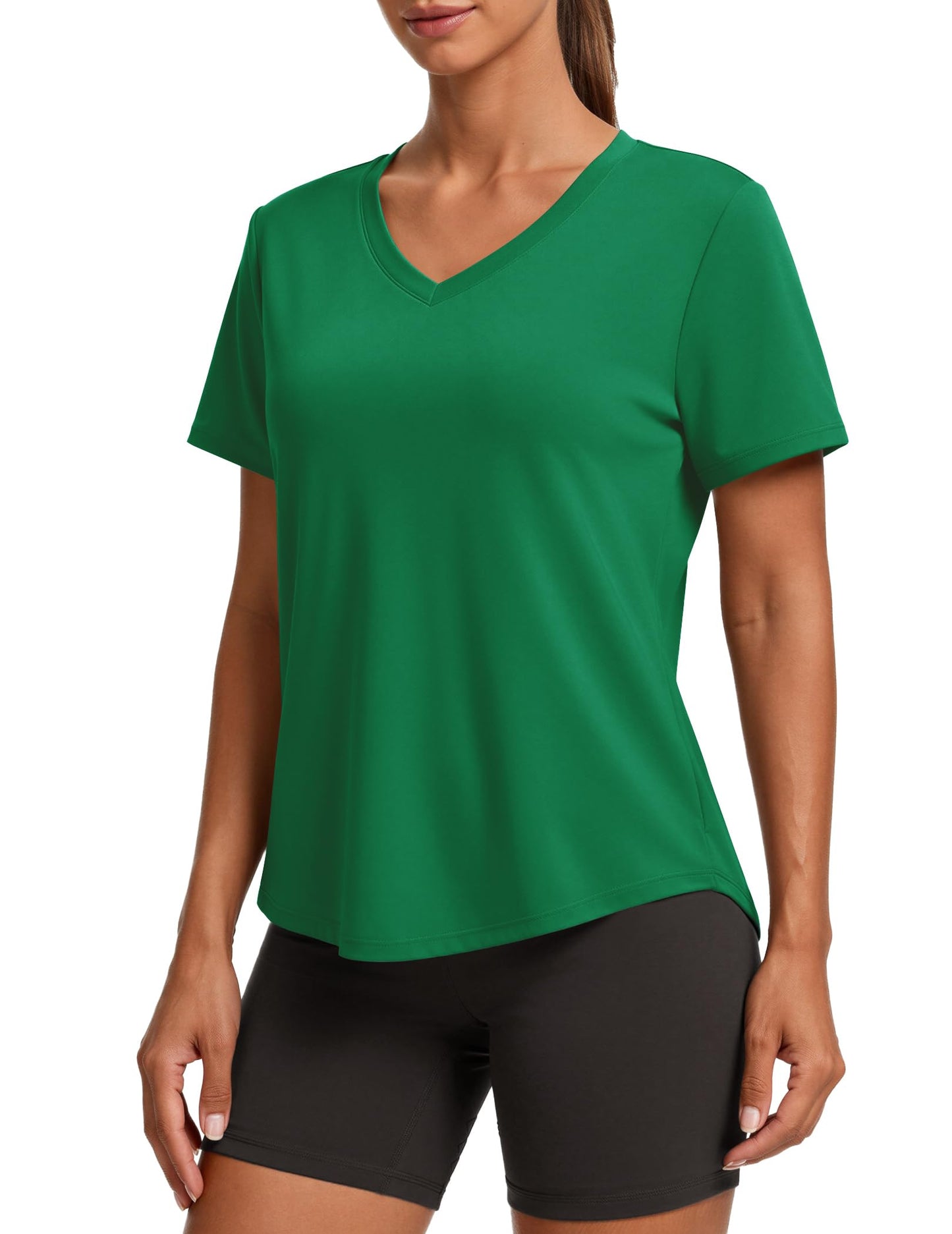 PINSPARK V Neck Workout Tops for Women Short Sleeve Quick Dry Shirts