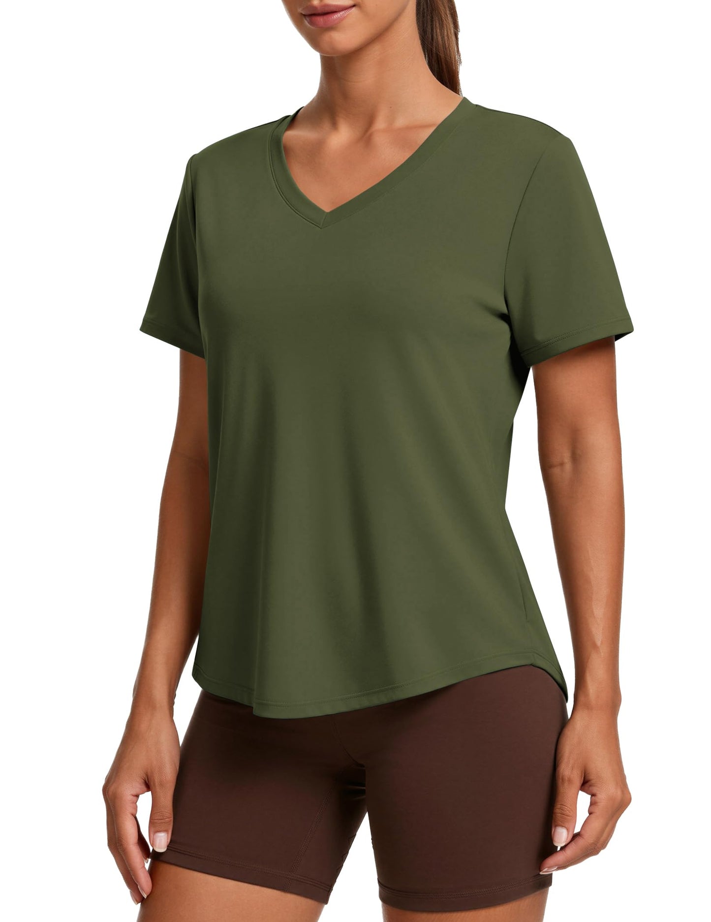 PINSPARK V Neck Workout Tops for Women Short Sleeve Quick Dry Shirts