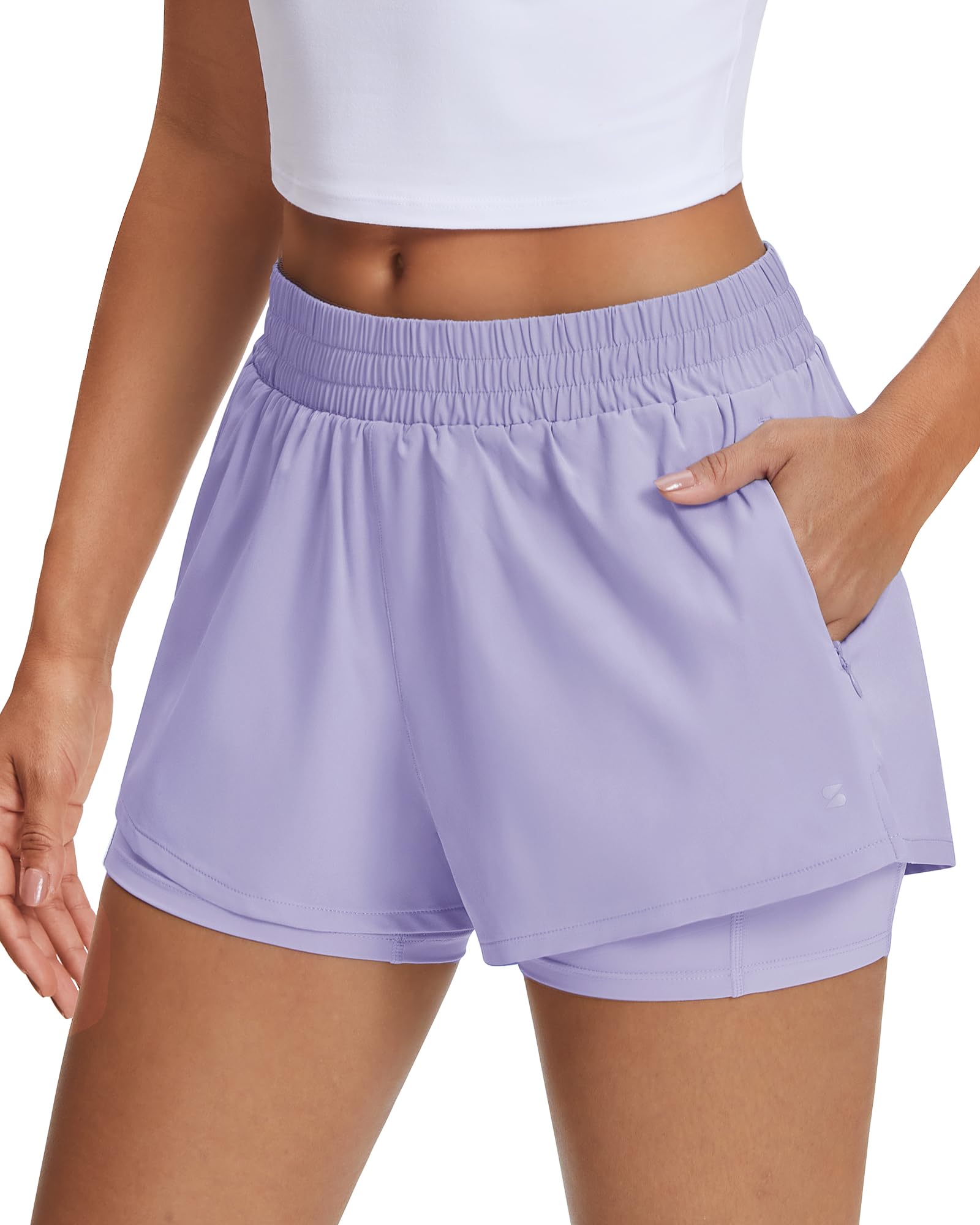 Stelle Women's 2 in 1 Running Shorts Gym Athletic Shorts with Zip Pockets - Tennis Mindset