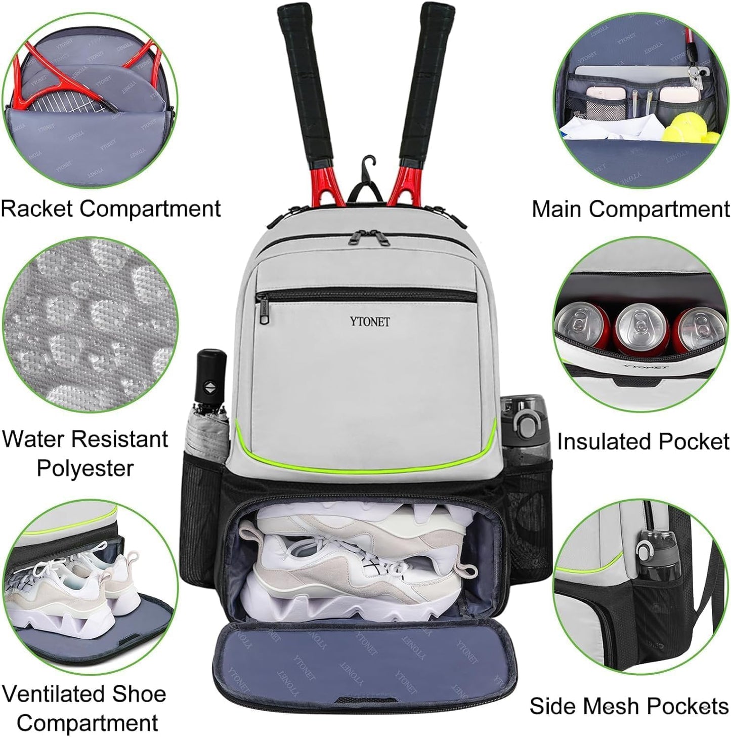 Ytonet Tennis Bag Tennis Backpack for Women Men 2 Rackets - Tennis Mindset