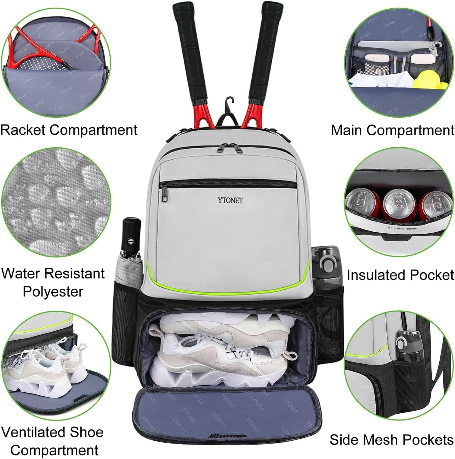 Ytonet Tennis Bag Tennis Backpack for Women Men 2 Rackets - Tennis Mindset