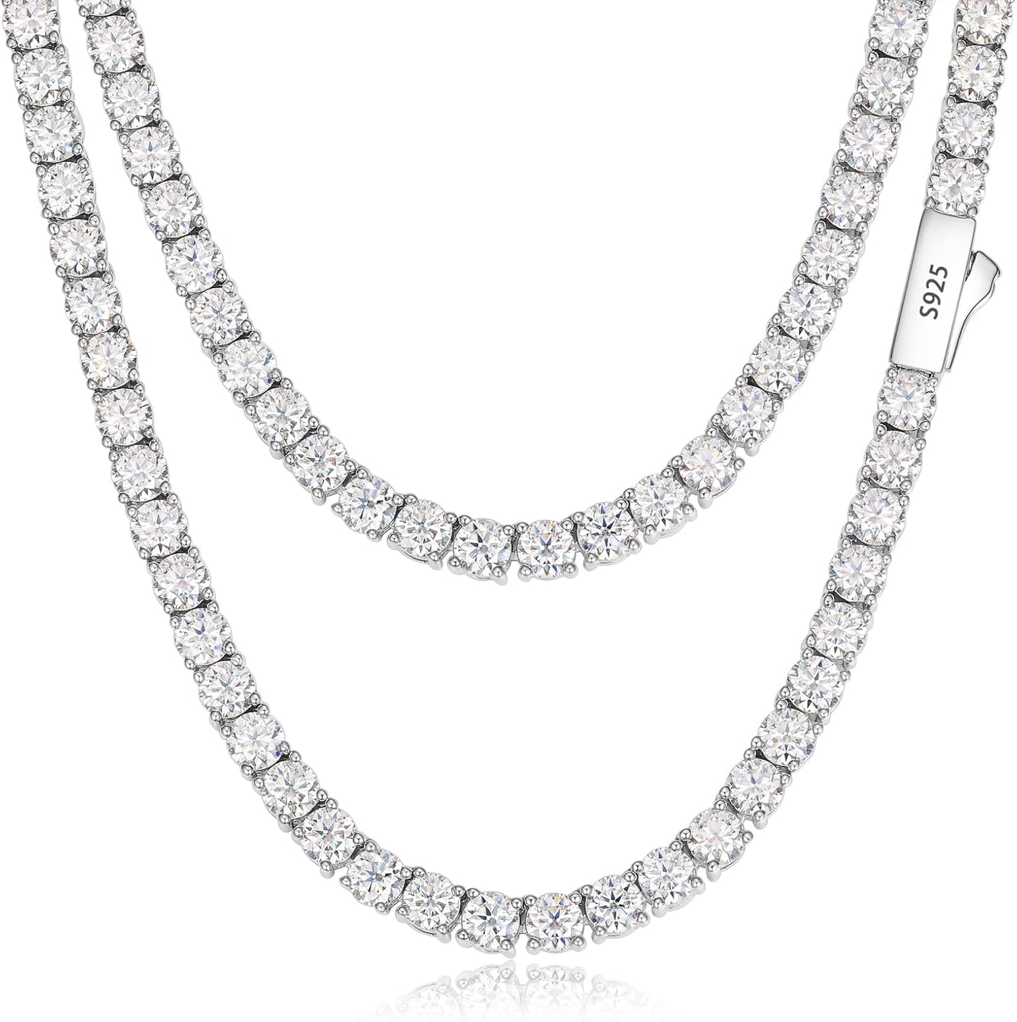 Moissanite Tennis Necklace, 12.4-43.8 Carats Lab Created Simulated Diamond Necklace for Men Women 18k Gold Plated 925 Sterling Silver 3MM 4MM Tennis Certificate Moissanite Necklace Chain Mothers Day - Tennis Mindset