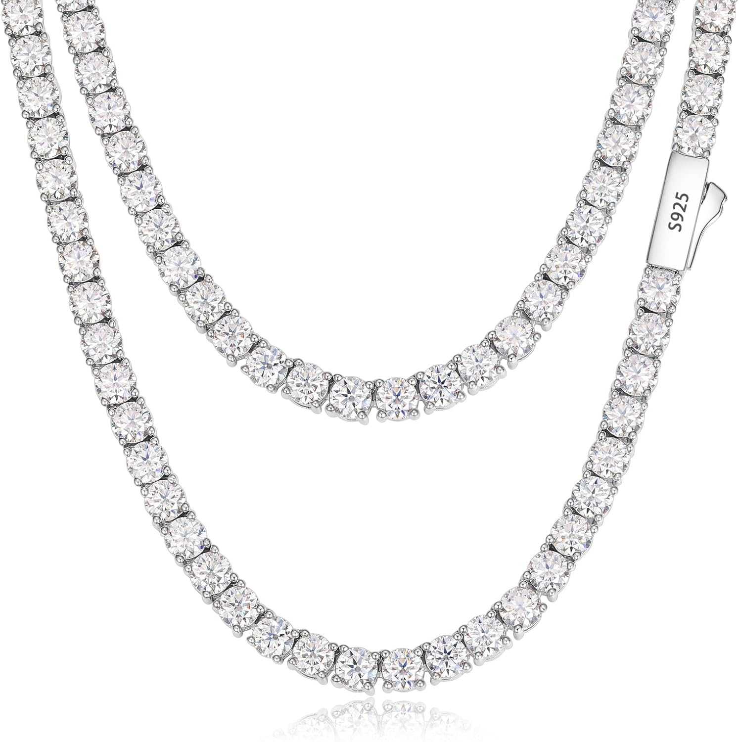 Moissanite Tennis Necklace, 12.4-43.8 Carats Lab Created Simulated Diamond Necklace for Men Women 18k Gold Plated 925 Sterling Silver 3MM 4MM Tennis Certificate Moissanite Necklace Chain Mothers Day - Tennis Mindset