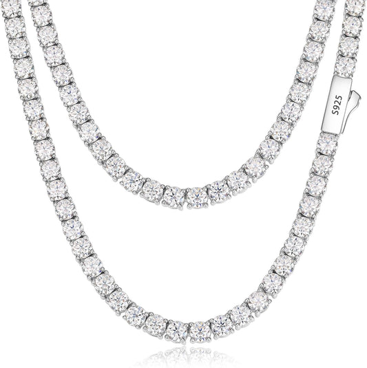 Moissanite Tennis Necklace, 12.4-43.8 Carats Lab Created Simulated Diamond Necklace for Men Women 18k Gold Plated 925 Sterling Silver 3MM 4MM Tennis Certificate Moissanite Necklace Chain Mothers Day - Tennis Mindset