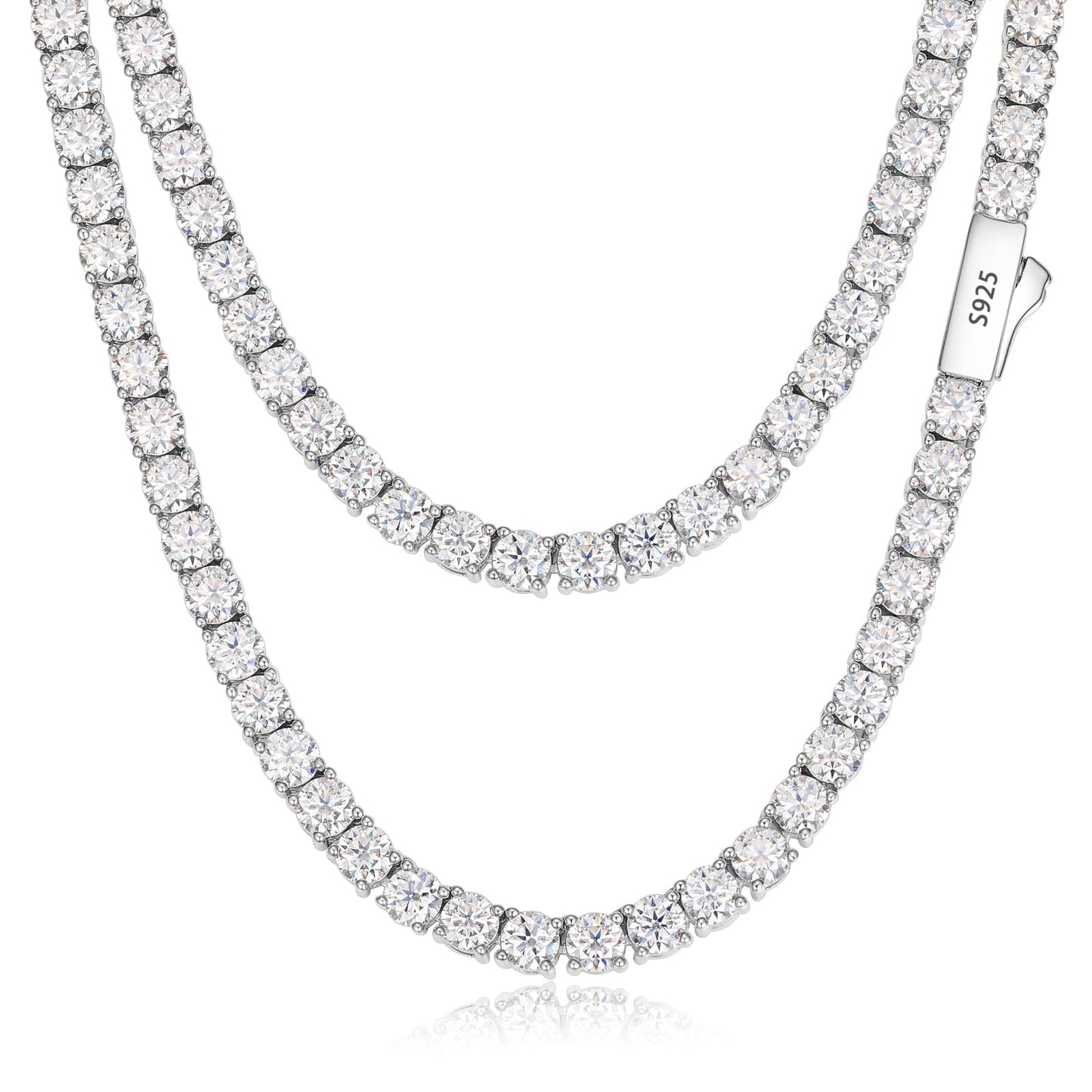 Moissanite Tennis Necklace, 12.4-43.8 Carats Lab Created Simulated Diamond Necklace for Men Women 18k Gold Plated 925 Sterling Silver 3MM 4MM Tennis Certificate Moissanite Necklace Chain Mothers Day - Tennis Mindset