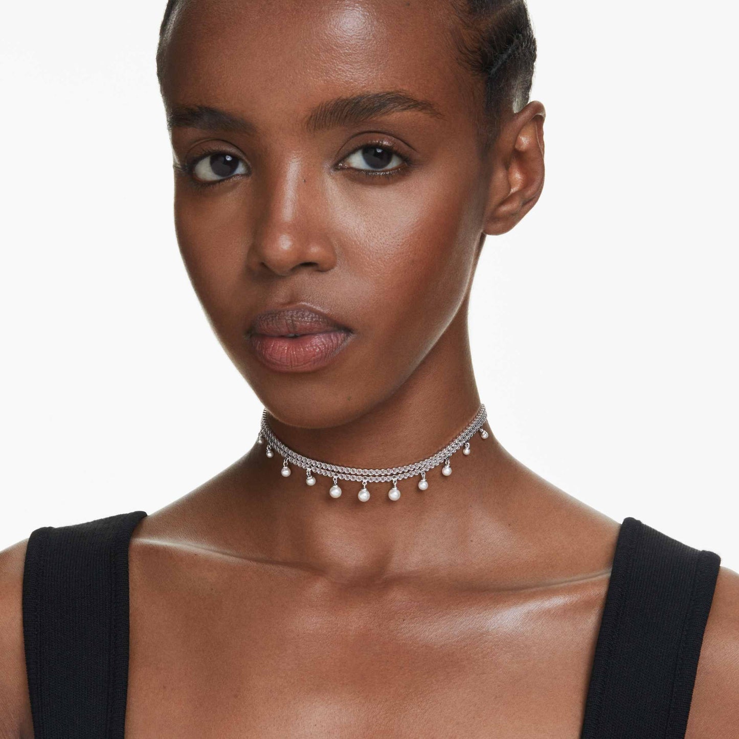 Swarovski Ariana Grande Collection, Clear Crystal & Pearls, Rhodium Finish, Necklaces, Earrings and Bracelets - Tennis Mindset