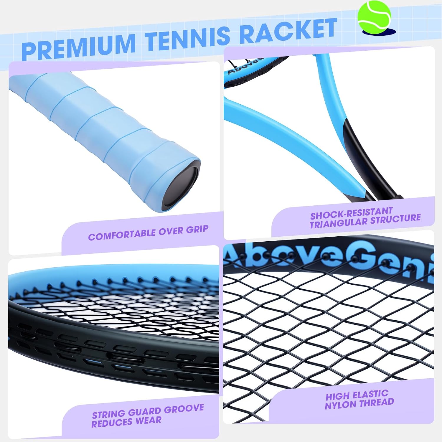 AboveGenius Neon Tennis Rackets 2 Pack for Adults- 27" Lightweight Aluminum Tennis Racquet Set with 3 Balls & Bag- Vibrant High-Visibility Matte Finish for Men Women Beginners - Tennis Mindset