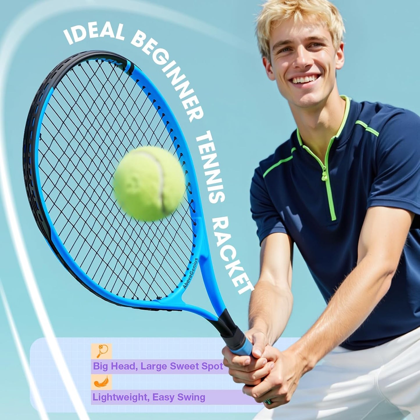 AboveGenius Neon Tennis Rackets 2 Pack for Adults- 27" Lightweight Aluminum Tennis Racquet Set with 3 Balls & Bag- Vibrant High-Visibility Matte Finish for Men Women Beginners - Tennis Mindset