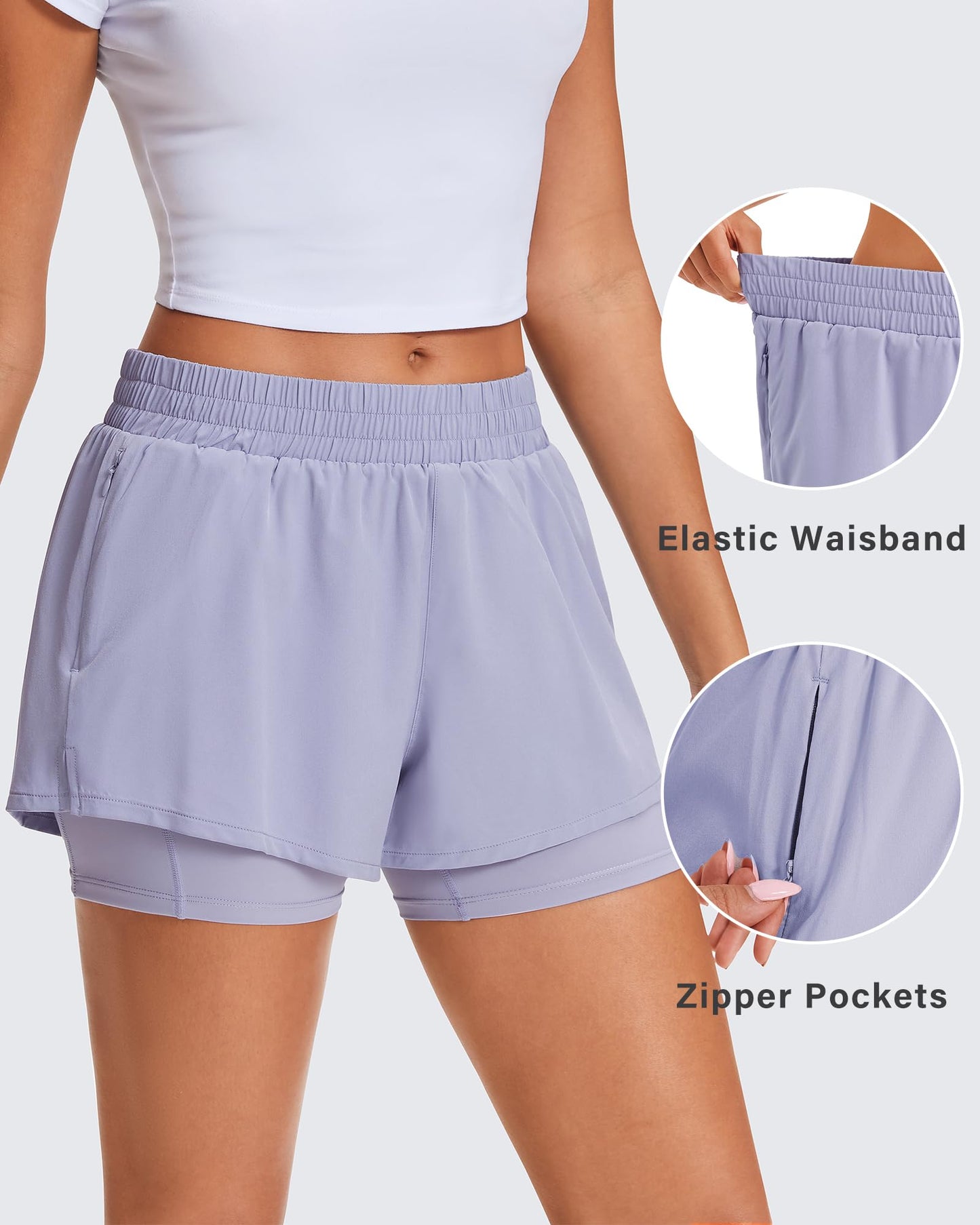Stelle Women's 2 in 1 Running Shorts Gym Athletic Shorts with Zip Pockets - Tennis Mindset