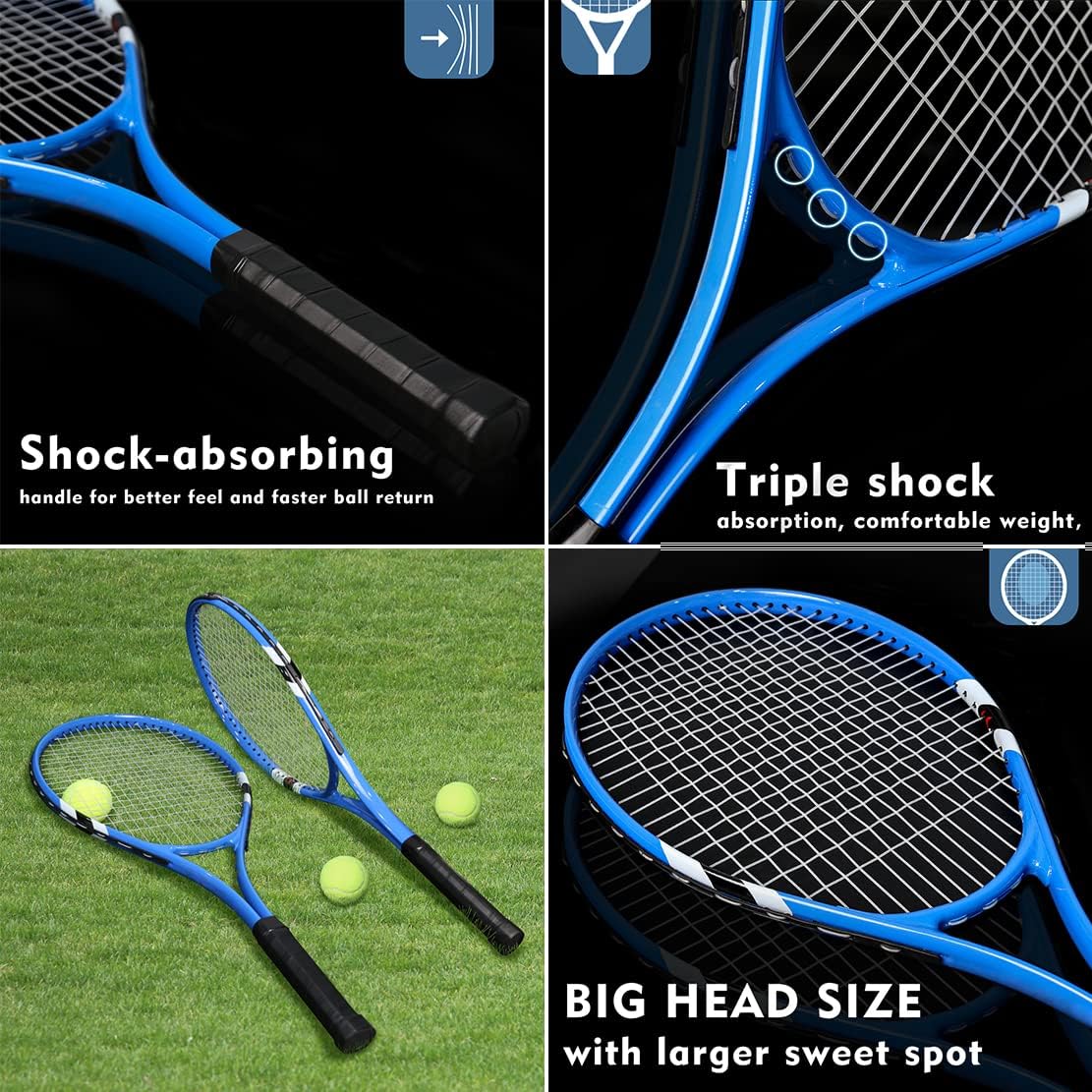 Tennis Rackets 2 Players Recreational for Beginners,Pre-Strung 27 Inch Light Adult Racquet Set for Women Men with Tennis Balls,Overgrips and Carry Bag - Tennis Mindset