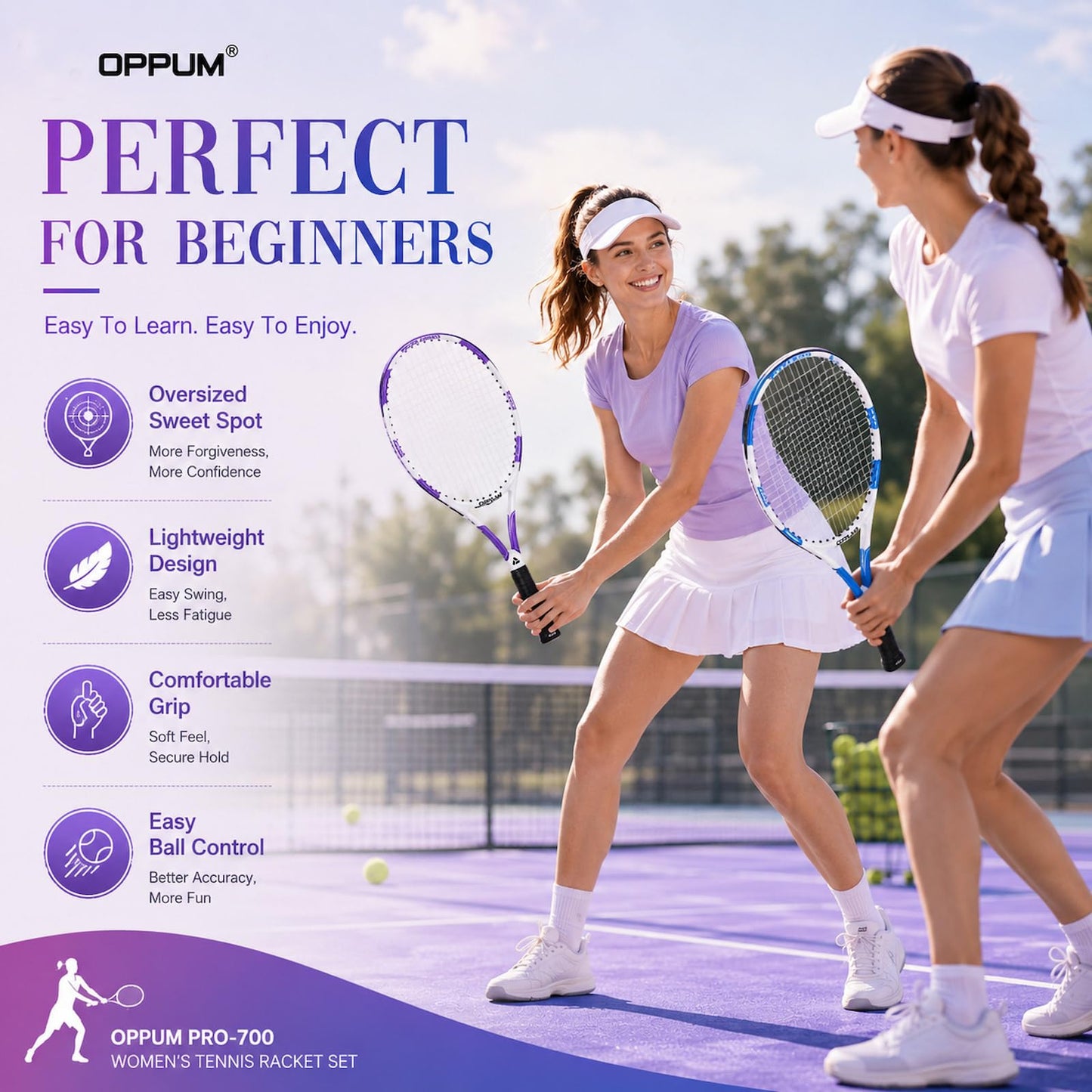 Adult Tennis Racket Set of 2, 27 Inch Pre-Strung for Beginners