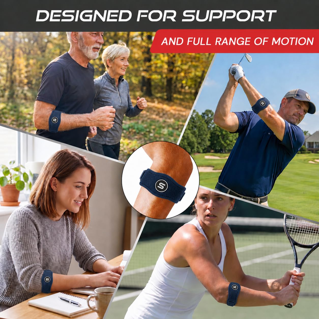 Sleeve Stars Tennis Elbow Brace for Men & Women, Elbow Brace for Tendonitis, Tennis Elbow Strap, Golfers Elbow Brace, Elbow Support Wrap for Tennis Elbow Relief, Fits 9"-23" (Single/Black) - Tennis Mindset