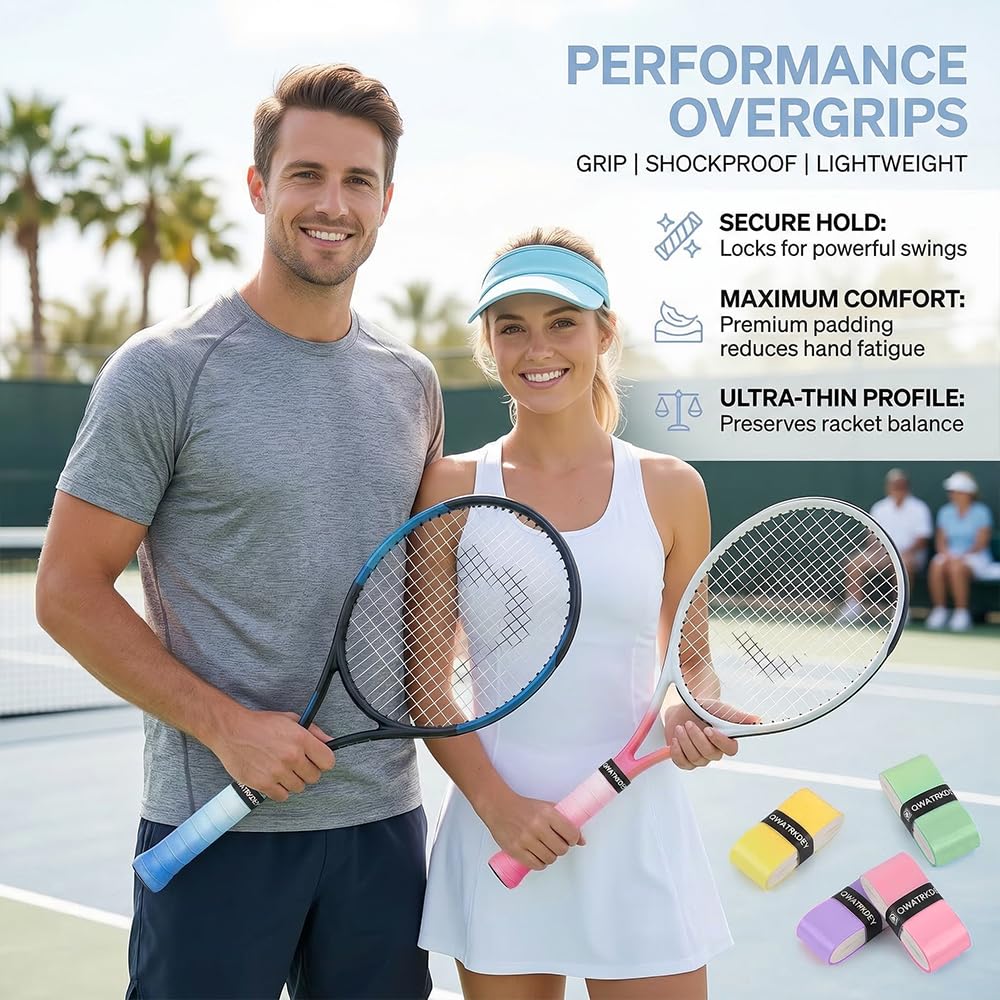 15 Pack Tennis Racket Grip Tape, Precut PU Anti-Slip Tennis Racquet Grip Tape with Dry Feel, Sweat Absorption, Comfortable Handle Overgrip Grip Wrap for Tennis/Badminton/Pickleball