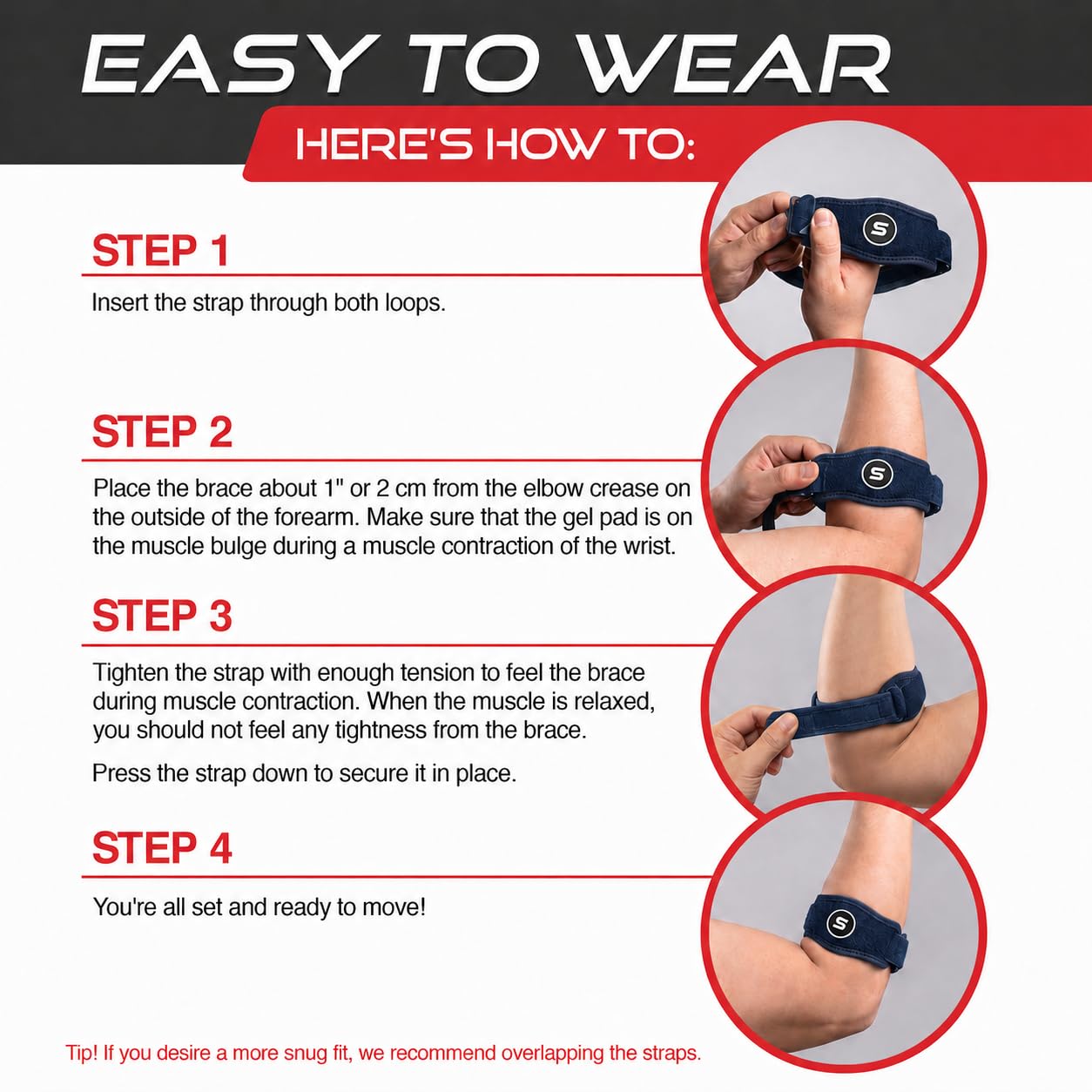 Sleeve Stars Tennis Elbow Brace for Men & Women, Elbow Brace for Tendonitis, Tennis Elbow Strap, Golfers Elbow Brace, Elbow Support Wrap for Tennis Elbow Relief, Fits 9"-23" (Single/Black) - Tennis Mindset