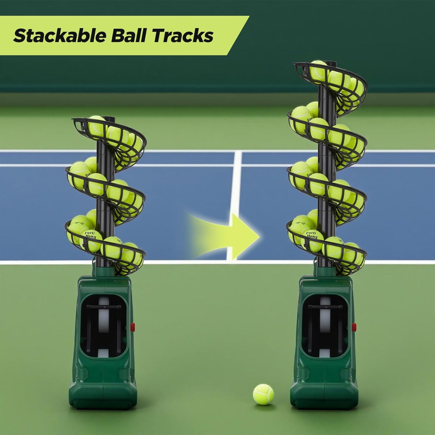 Furlihong 3819BH Portable Tennis Ball Machine – 5 Adjustable Angles, 2 Power Levels, 4 Serve Intervals, Up to 30 MPH, for All Skill Levels Training - Tennis Mindset