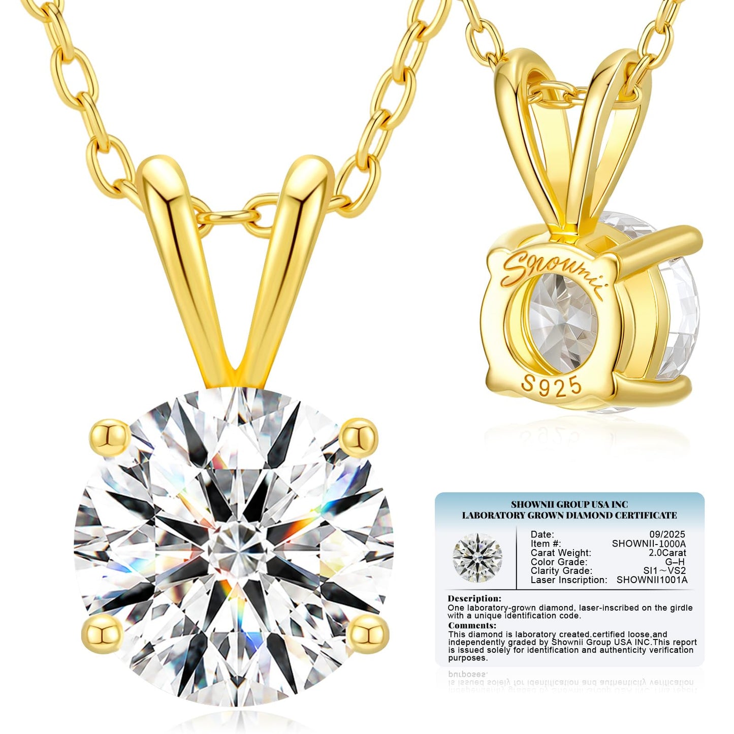 shownii 0.25-2CT LAB GROWN Diamond Solitaire Pendant Necklace for Women - Tennis Mindset