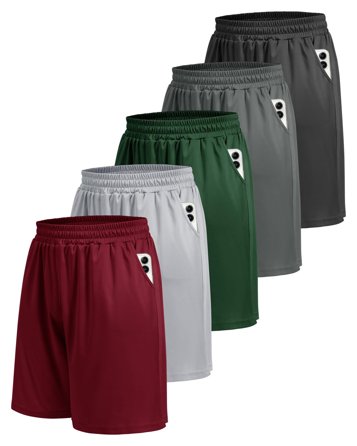 5 Pack Athletic Gym Mens Shorts - Workout Black Quick Dry Basketball Shorts - Tennis Mindset