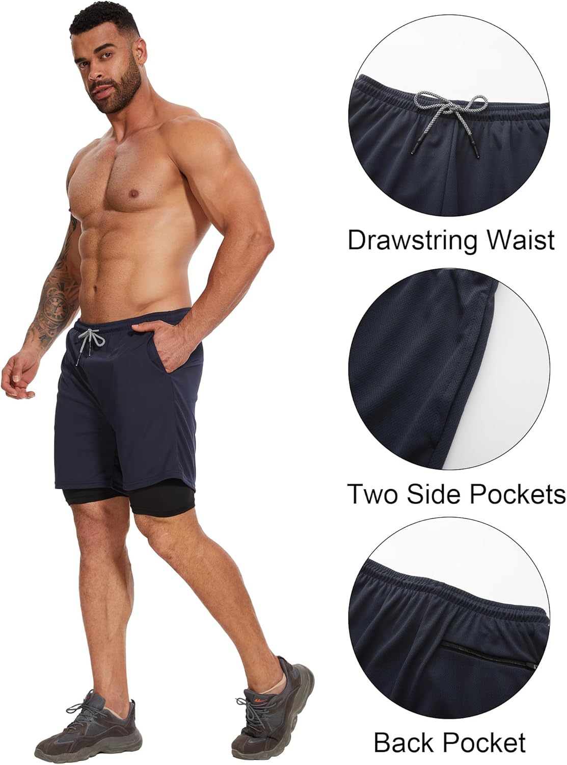 Kinglaman 1/4 Pack Men's 2 in 1 Lined Running Shorts Gym Athletic Shorts - Tennis Mindset