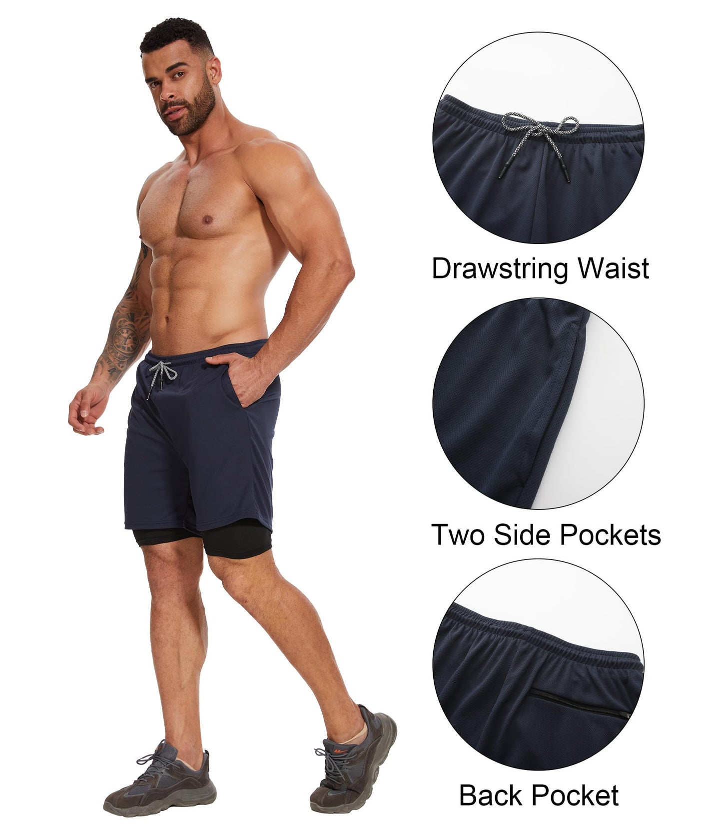 Kinglaman 1/4 Pack Men's 2 in 1 Lined Running Shorts Gym Athletic Shorts - Tennis Mindset