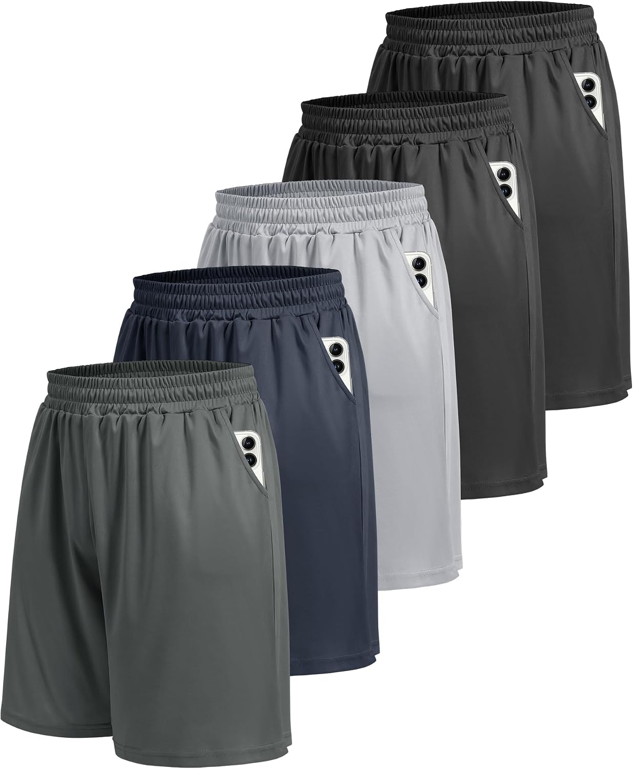 5 Pack Athletic Gym Mens Shorts - Workout Black Quick Dry Basketball Shorts - Tennis Mindset