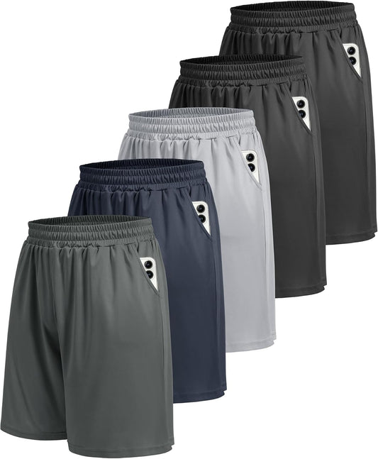 5 Pack Athletic Gym Mens Shorts - Workout Black Quick Dry Basketball Shorts - Tennis Mindset