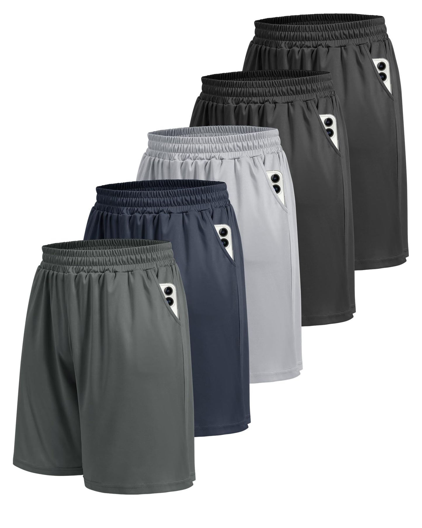5 Pack Athletic Gym Mens Shorts - Workout Black Quick Dry Basketball Shorts - Tennis Mindset