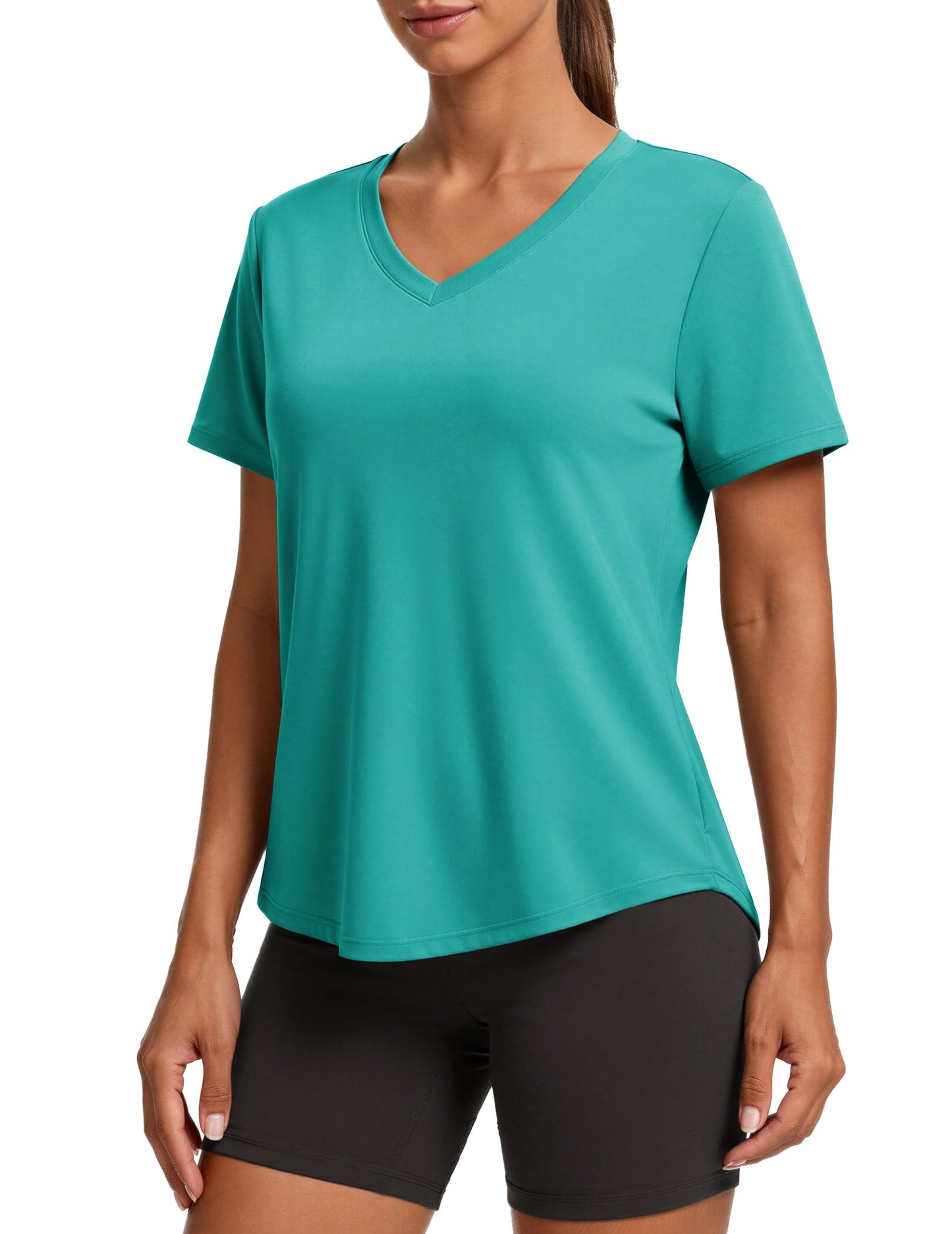 PINSPARK V Neck Workout Tops for Women Short Sleeve Quick Dry Shirts