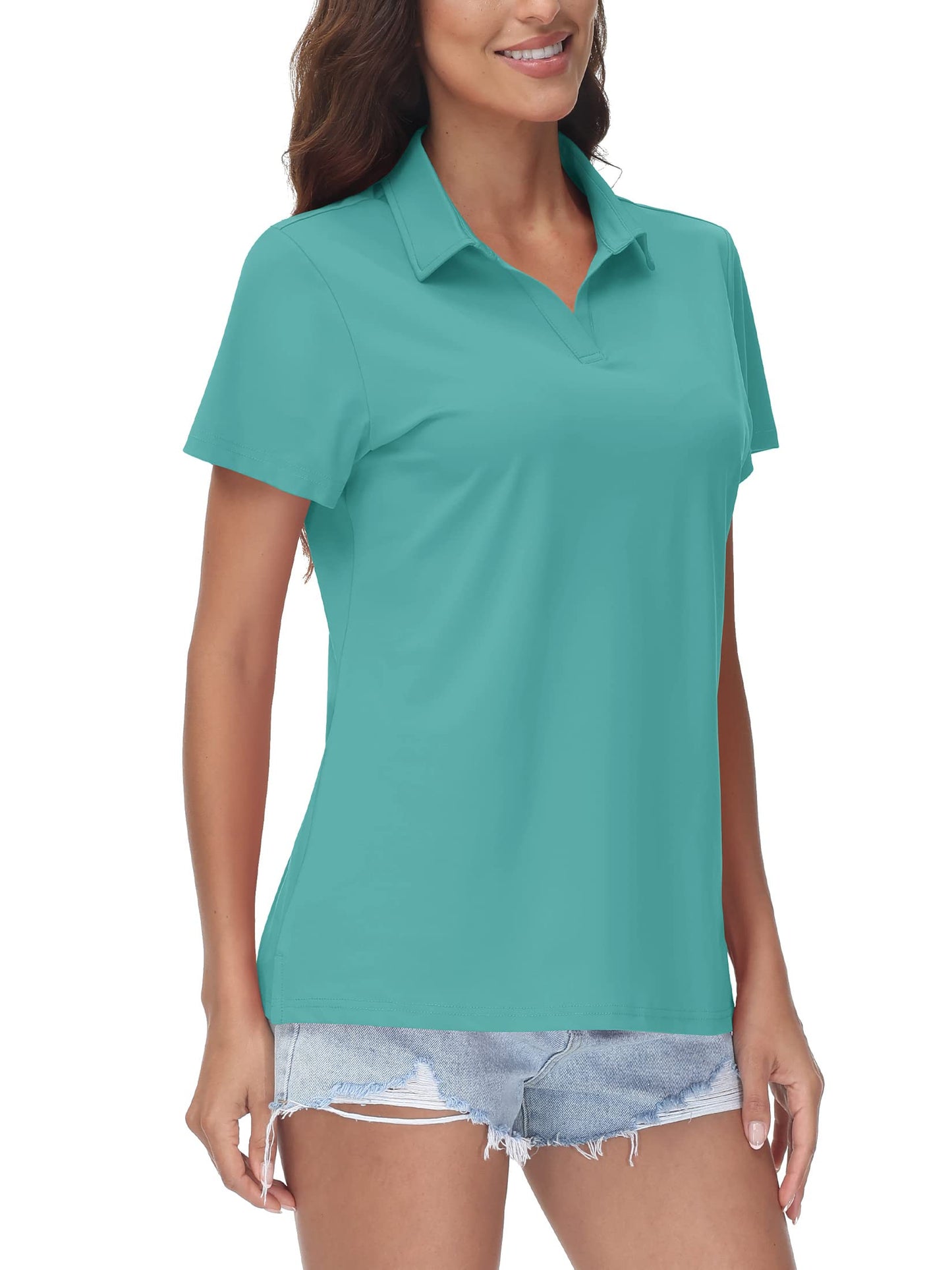 TACVASEN Women's V-Neck Polo Shirts UPF 50+ Short Sleeve Sun Protection Quick Dry Golf Polos Collared Shirt