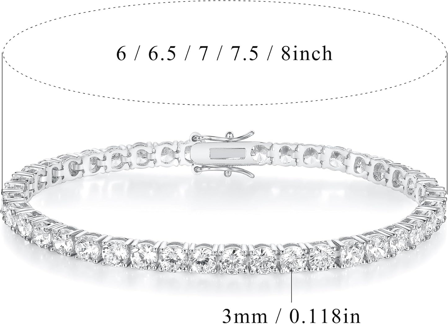Gemsme 18K White/Yellow Gold Plated 3.0 Cubic Zirconia Classic Tennis Bracelet for Women and Men 6-9 Inches
