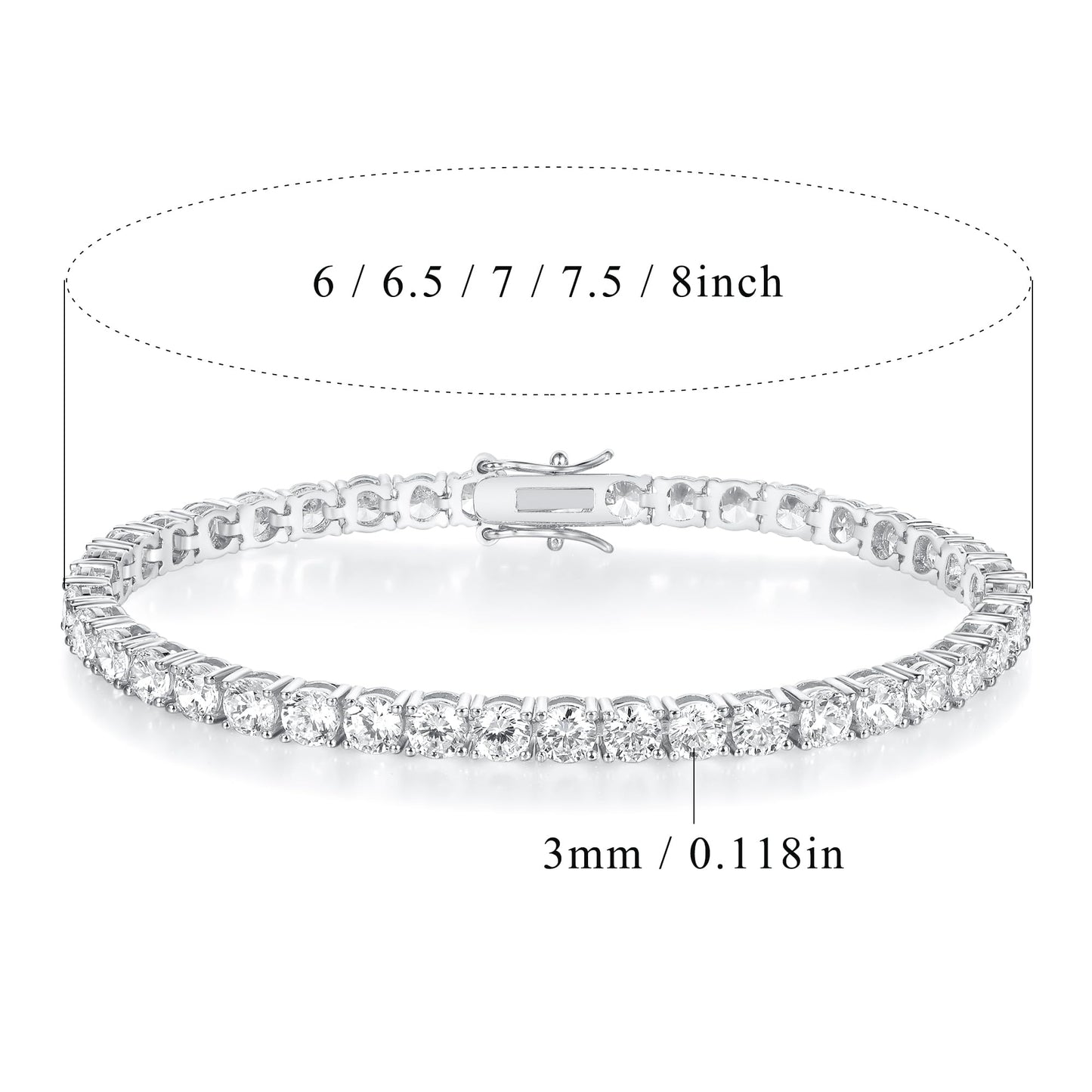 Gemsme 18K White/Yellow Gold Plated 3.0 Cubic Zirconia Classic Tennis Bracelet for Women and Men 6-9 Inches