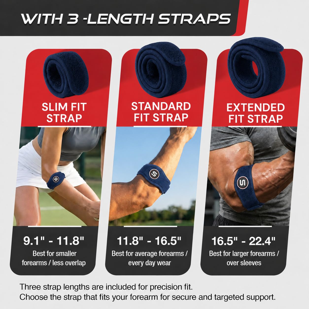 Sleeve Stars Tennis Elbow Brace for Men & Women, Elbow Brace for Tendonitis, Tennis Elbow Strap, Golfers Elbow Brace, Elbow Support Wrap for Tennis Elbow Relief, Fits 9"-23" (Single/Black) - Tennis Mindset