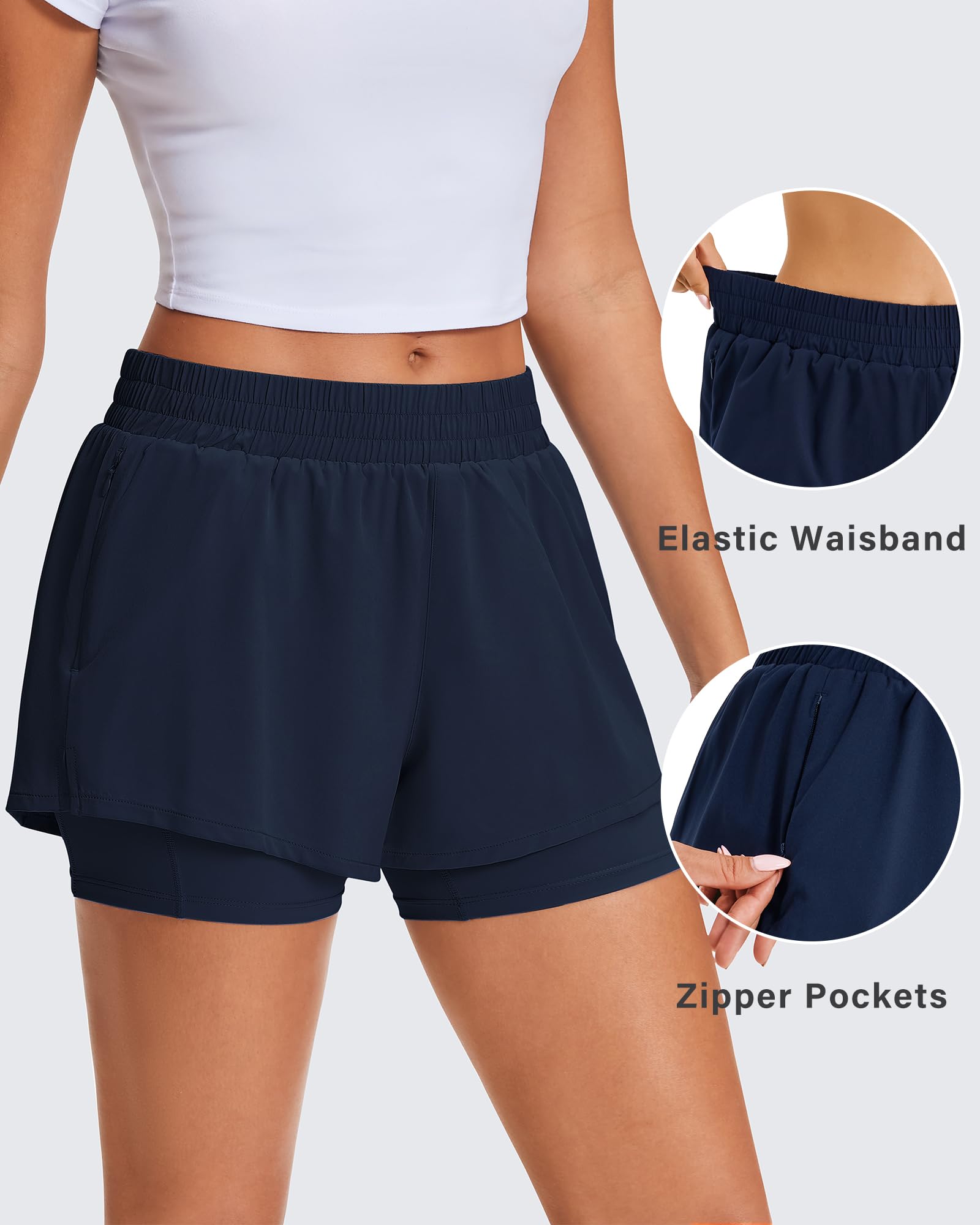 Stelle Women's 2 in 1 Running Shorts Gym Athletic Shorts with Zip Pockets - Tennis Mindset