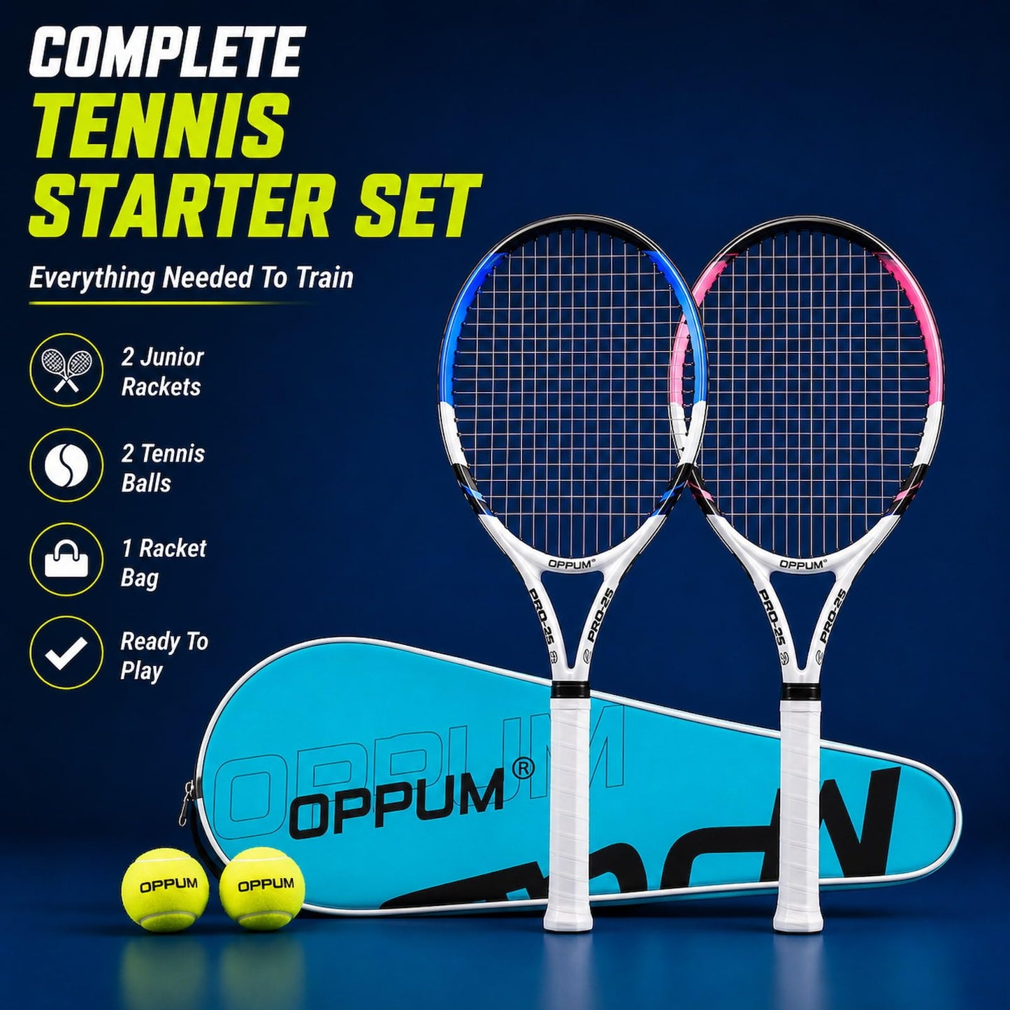 2-Pack Kids Tennis Racket Set, Junior Racquets with Bag and Balls - Tennis Mindset
