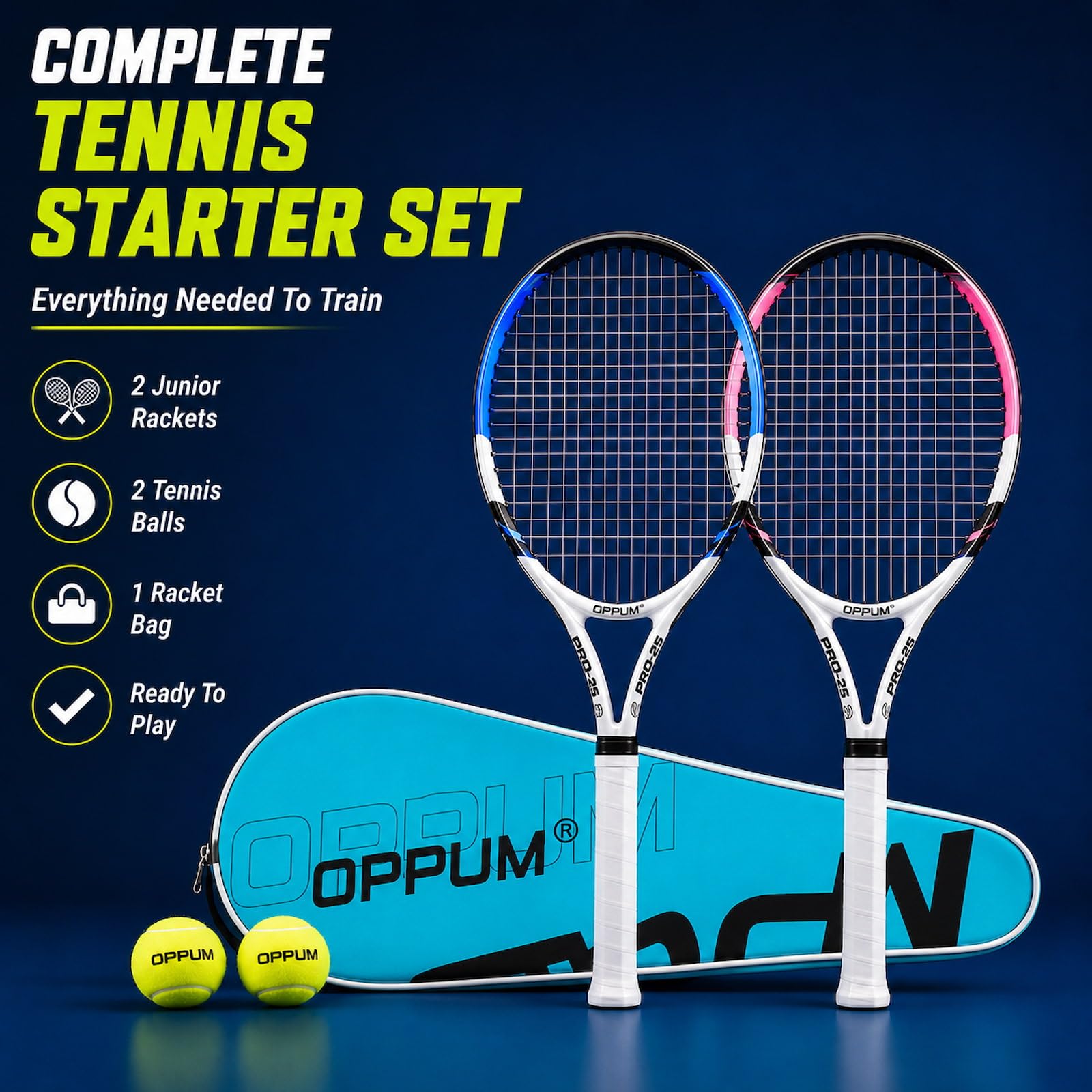 2-Pack Kids Tennis Racket Set, Junior Racquets with Bag and Balls - Tennis Mindset