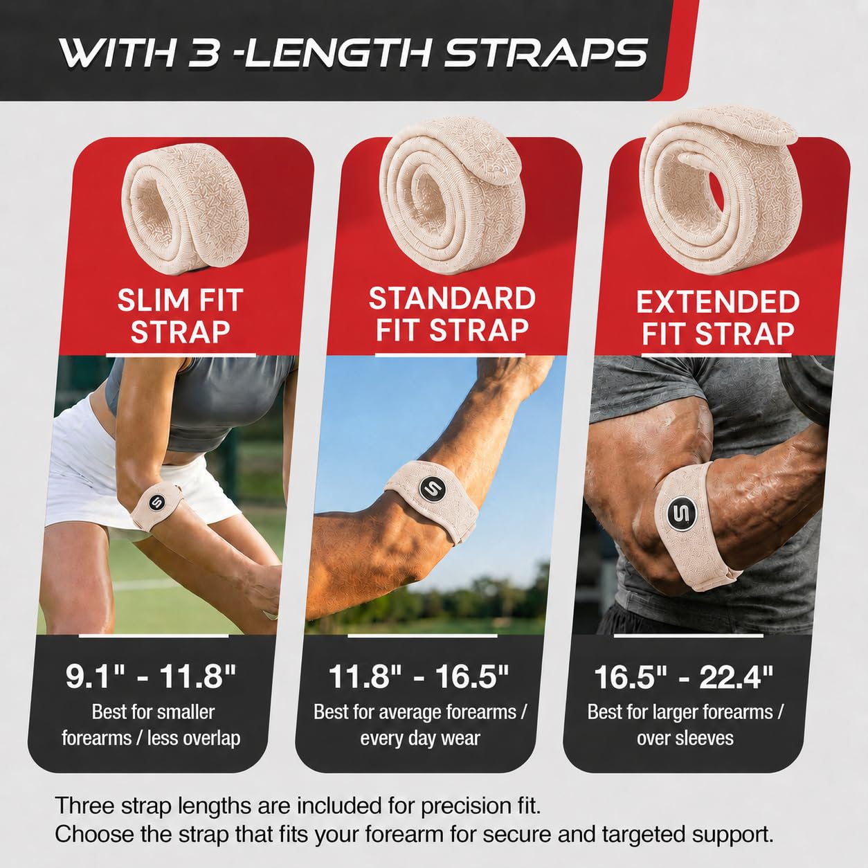 Sleeve Stars Tennis Elbow Brace for Men & Women, Elbow Brace for Tendonitis, Tennis Elbow Strap, Golfers Elbow Brace, Elbow Support Wrap for Tennis Elbow Relief, Fits 9"-23" (Single/Black) - Tennis Mindset