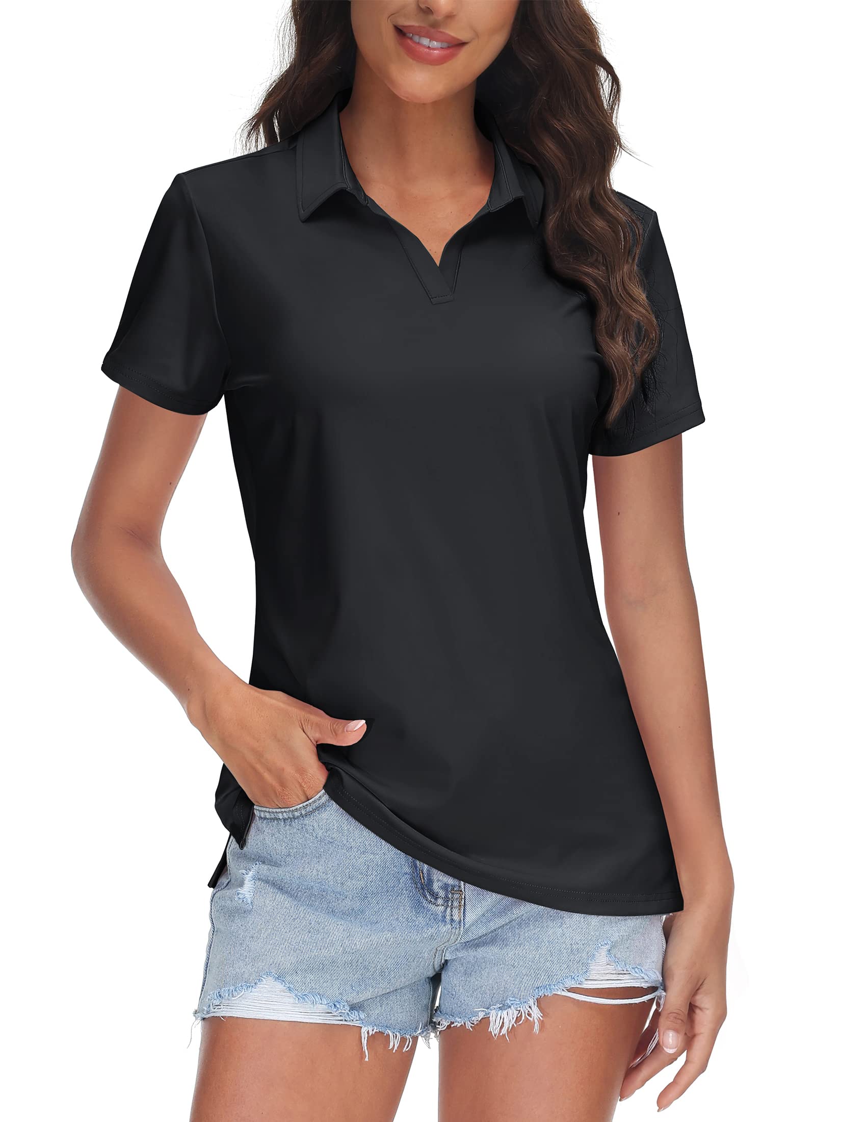 TACVASEN Women's V-Neck Polo Shirts UPF 50+ Short Sleeve Sun Protection Quick Dry Golf Polos Collared Shirt - Tennis Mindset