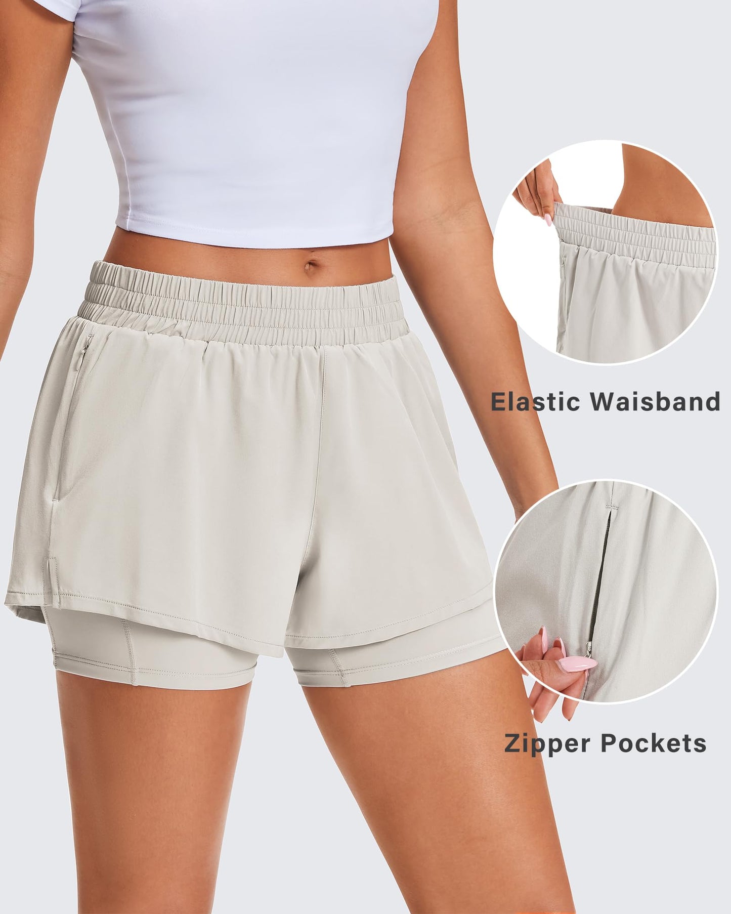 Stelle Women's 2 in 1 Running Shorts Gym Athletic Shorts with Zip Pockets - Tennis Mindset